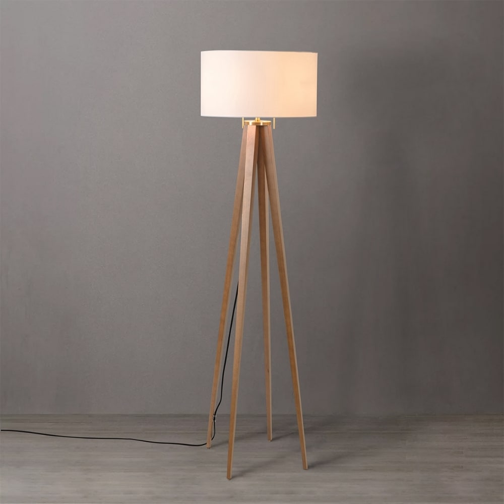 NOVA of California 20859LW Quattro 61-in Natural Ash Wood Finish Weathered Brass Tripod Floor Lamp with No shade Shade