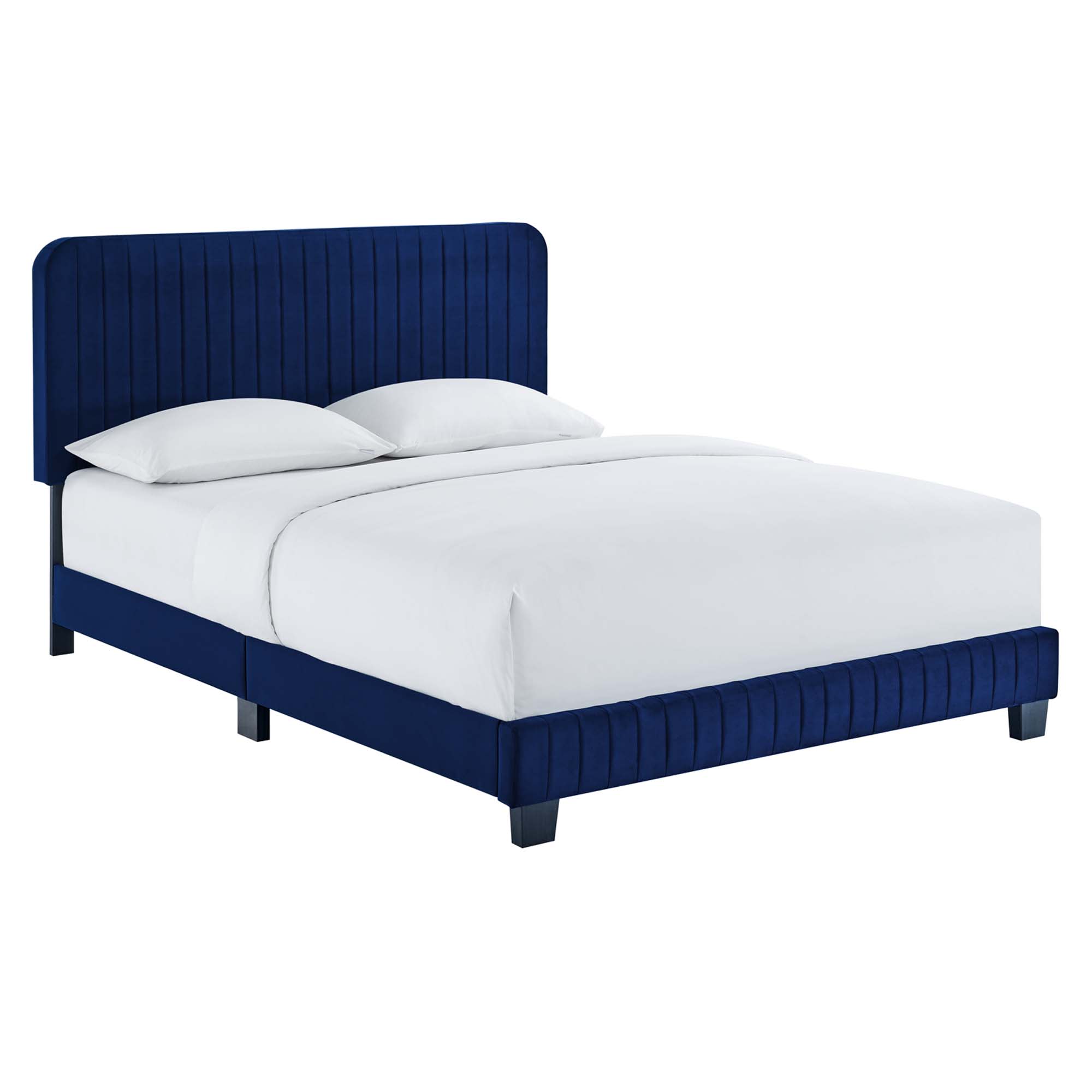  Celine Channel Tufted Performance Velvet Twin Platform Bed in Navy