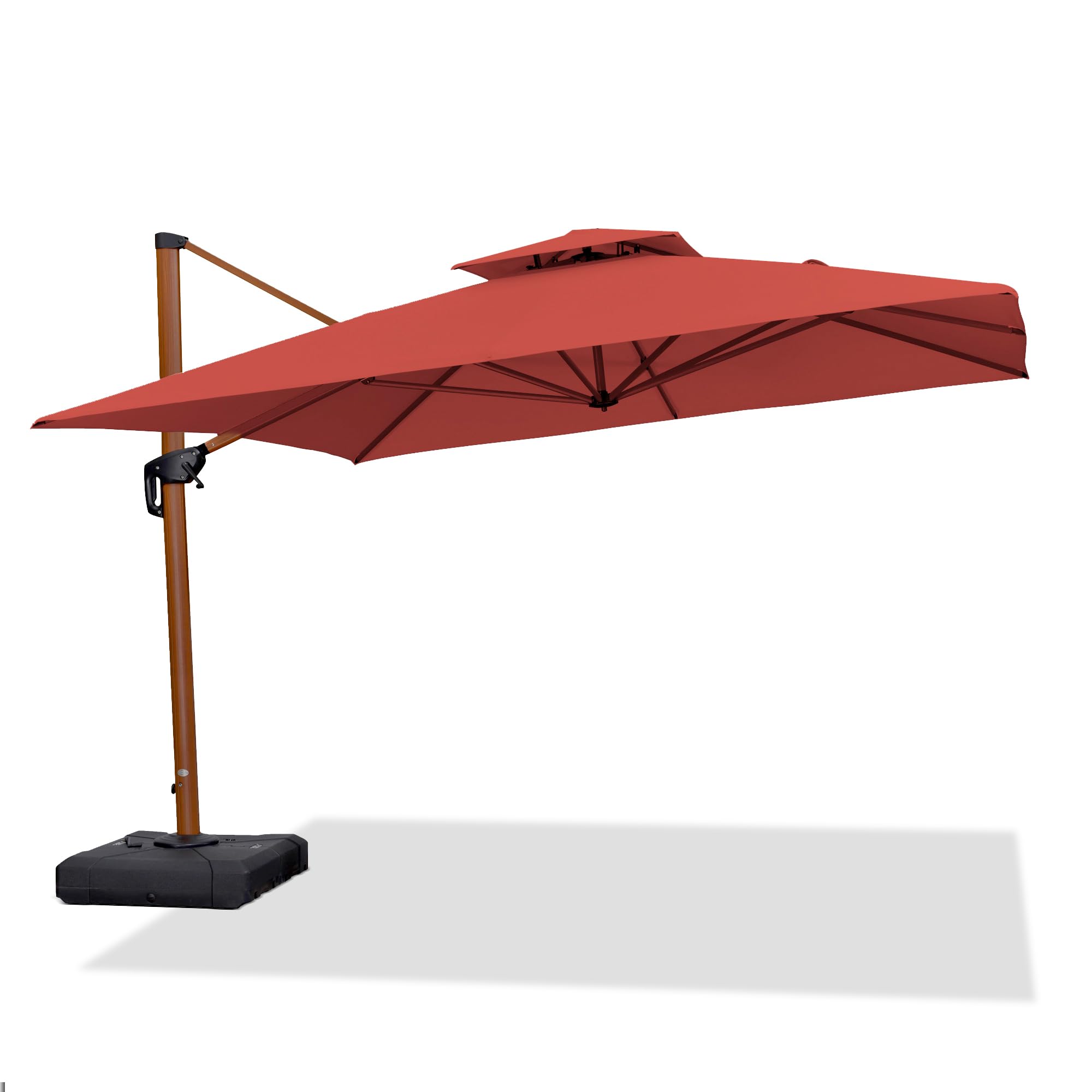 PURPLE LEAF LSGLRSM11-BR 11-ft Aluminum Red Crank Cantilever Patio Umbrella
