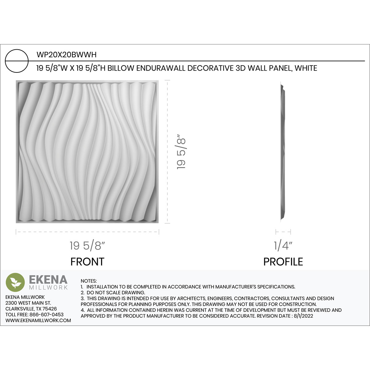 Ekena Millwork WP20X20BWWH-CASE-10 Wall-Panels - View #2