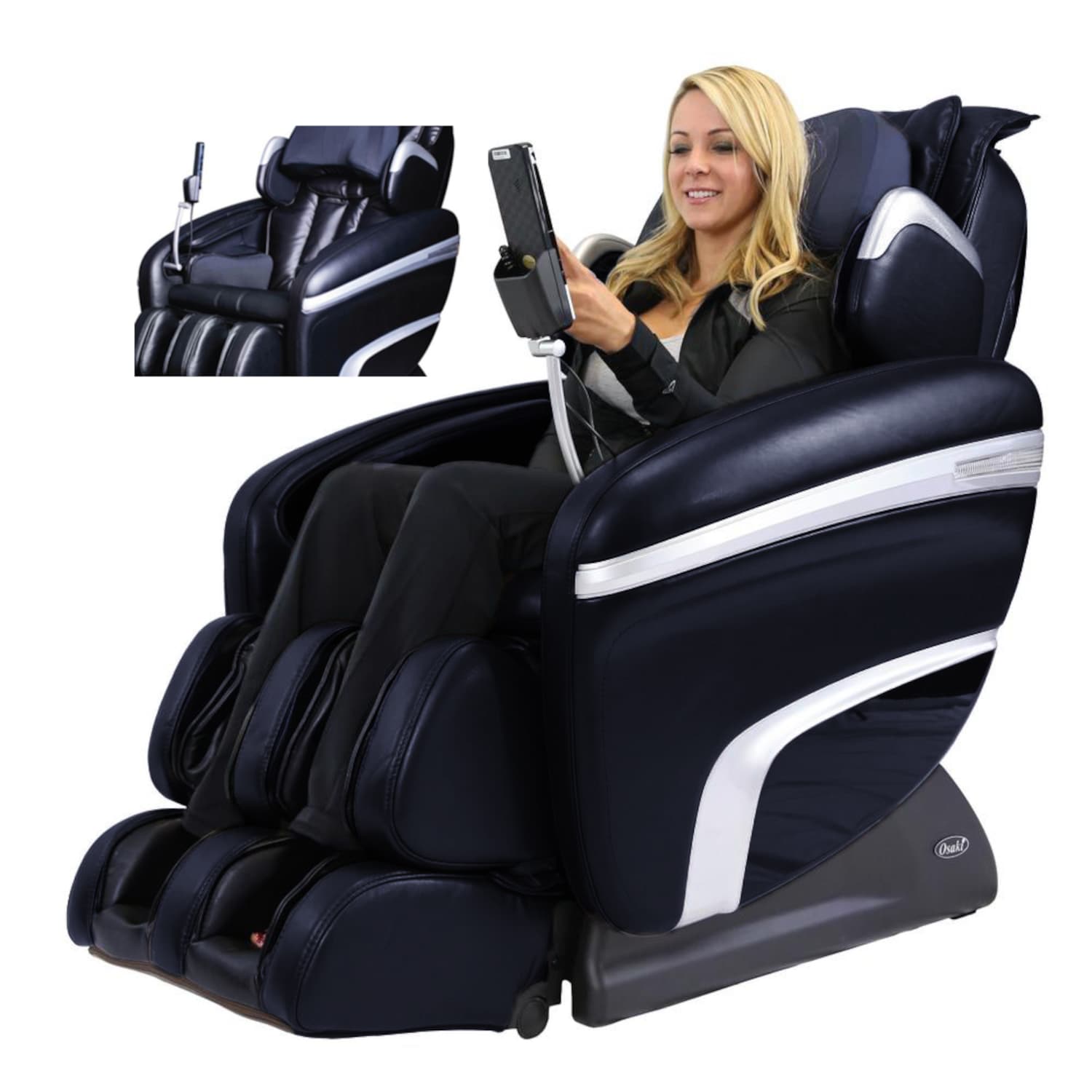 Osaki Os 7200h Black 2d Faux Leather Upholstered Powered Reclining Zero Gravity Massage Chair In