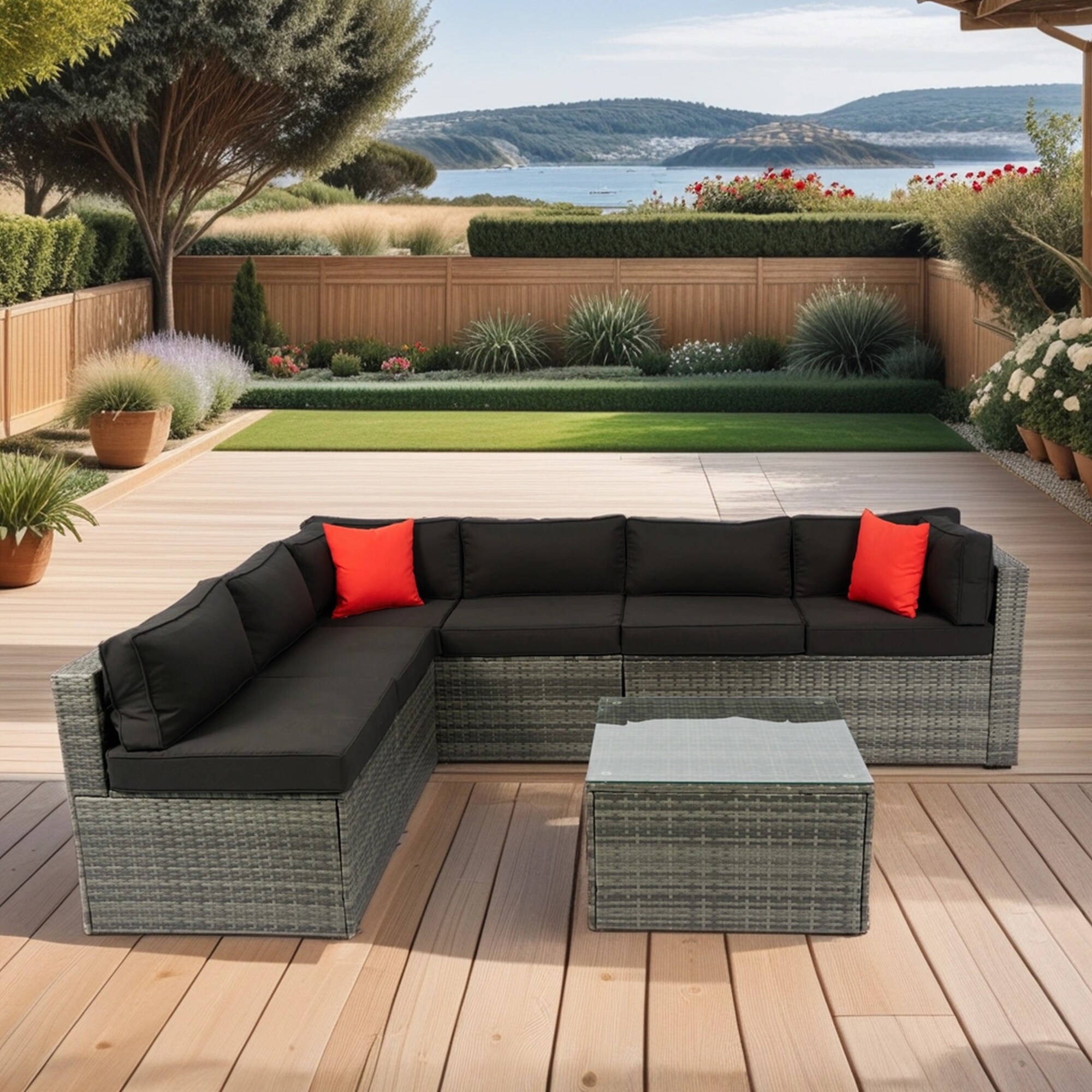 ModernLuxe 5-Pieces PE Rattan sectional Outdoor Furniture Rattan ...