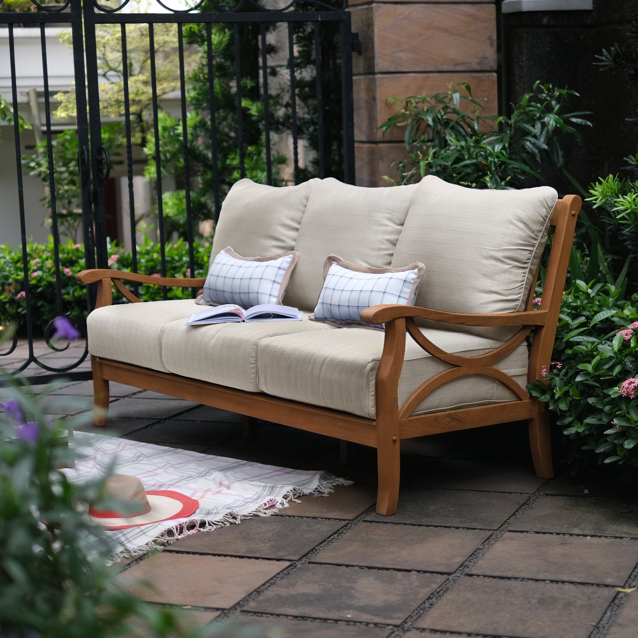 Cambridge Casual Chester Outdoor Sofa with Beige Cushion(S) and Teak Frame  in the Patio Sectionals & Sofas department at Lowes.com