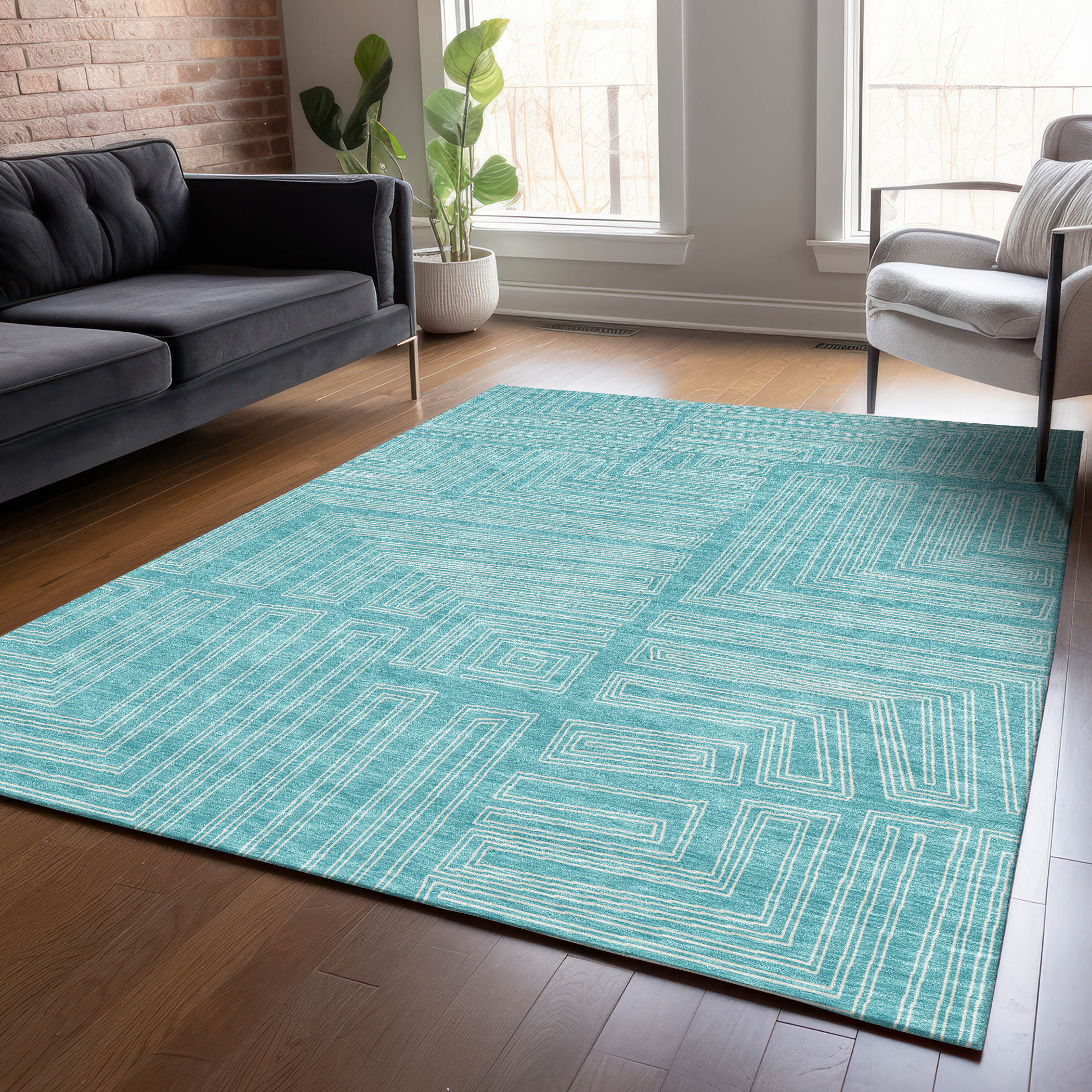 Addison Rugs ACN1045TQ5X8 Chantille ACN1045TQ 5 x 7 (ft) Polyester Turquoise Rectangular Indoor/Outdoor Geometric Machine washable Area rug