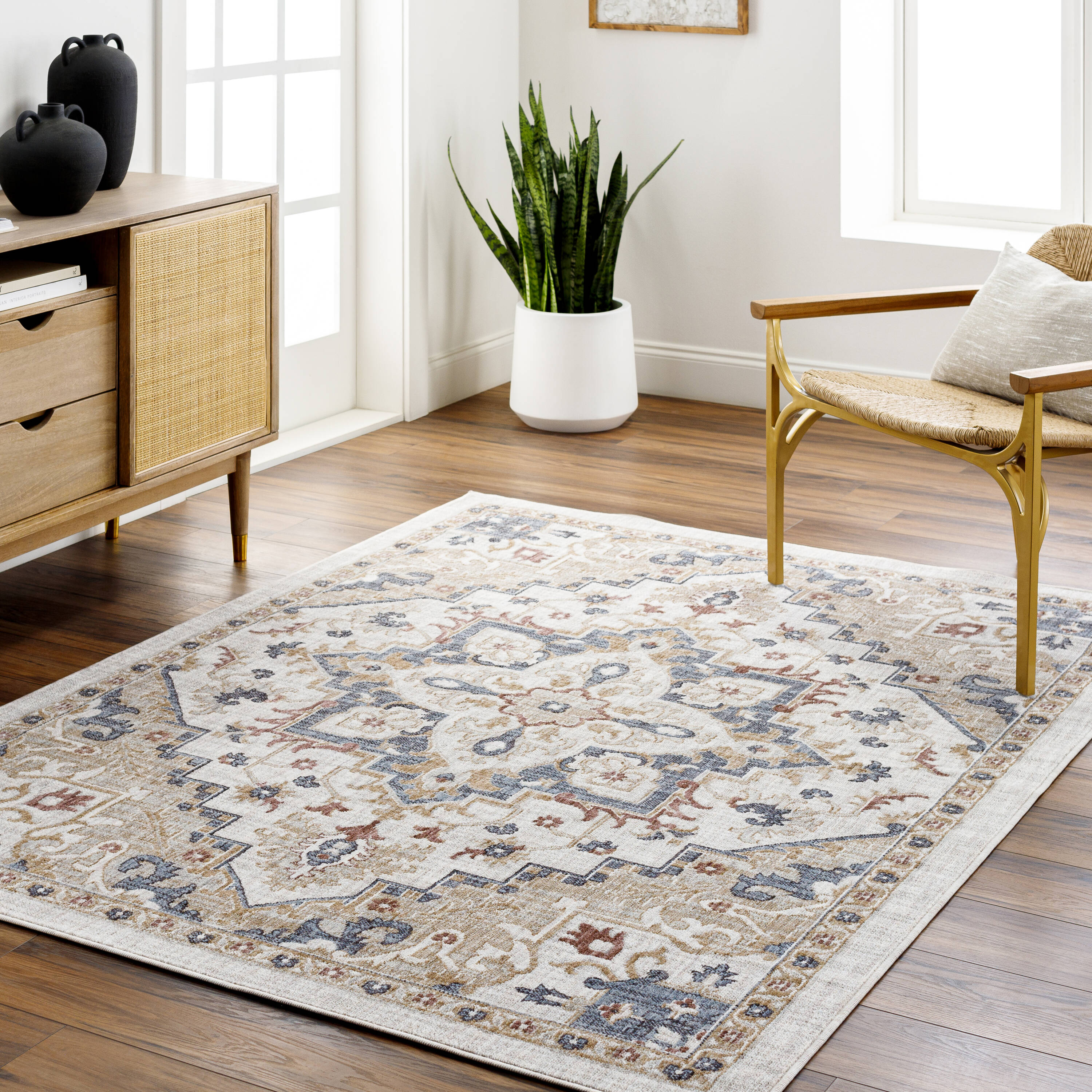 Livabliss JLT2301-679 Juliet 7 x 9 (ft) Synthetic Medium Brown Rectangular Indoor/Outdoor Medallion Oriental Area rug