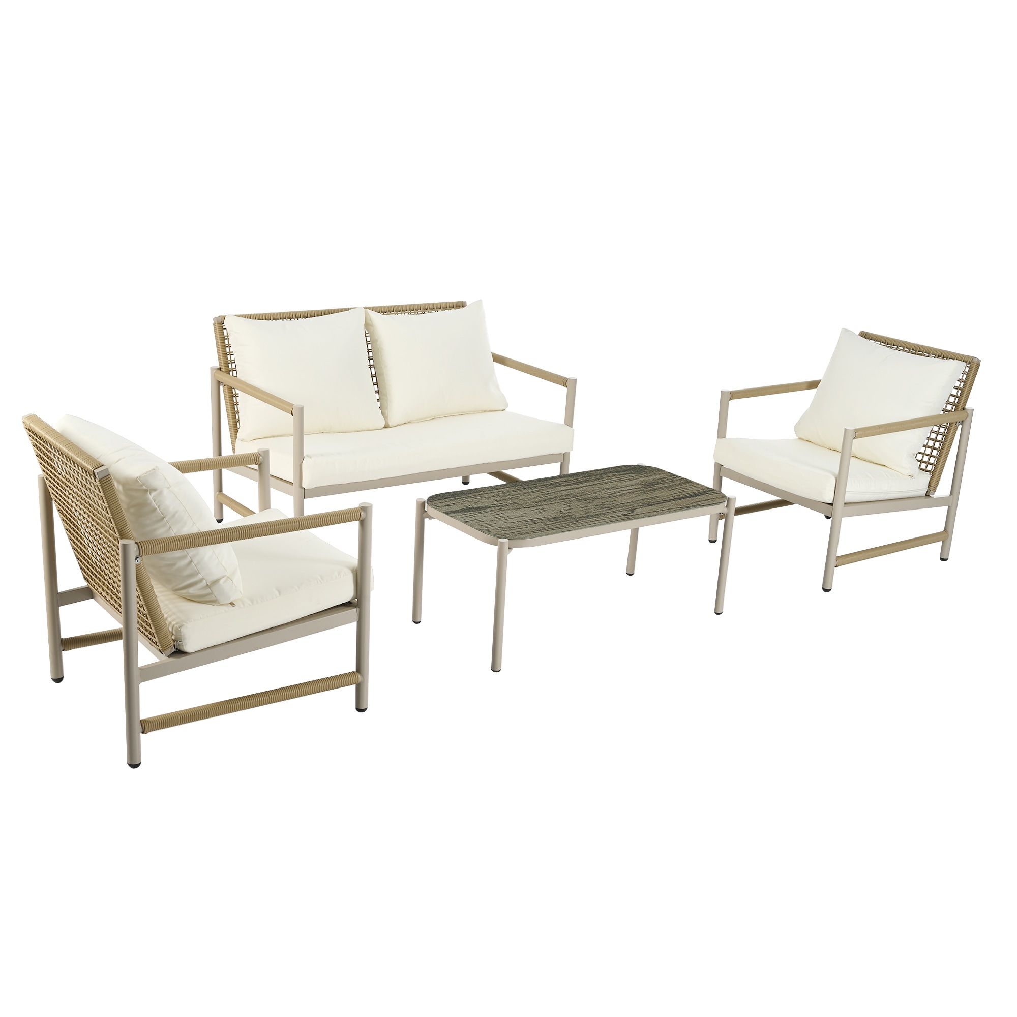 AHIOU HOME ZAAHG-7S00002SF Cyrus 4 -Piece Wicker Patio Conversation Set with Off-white Cushions