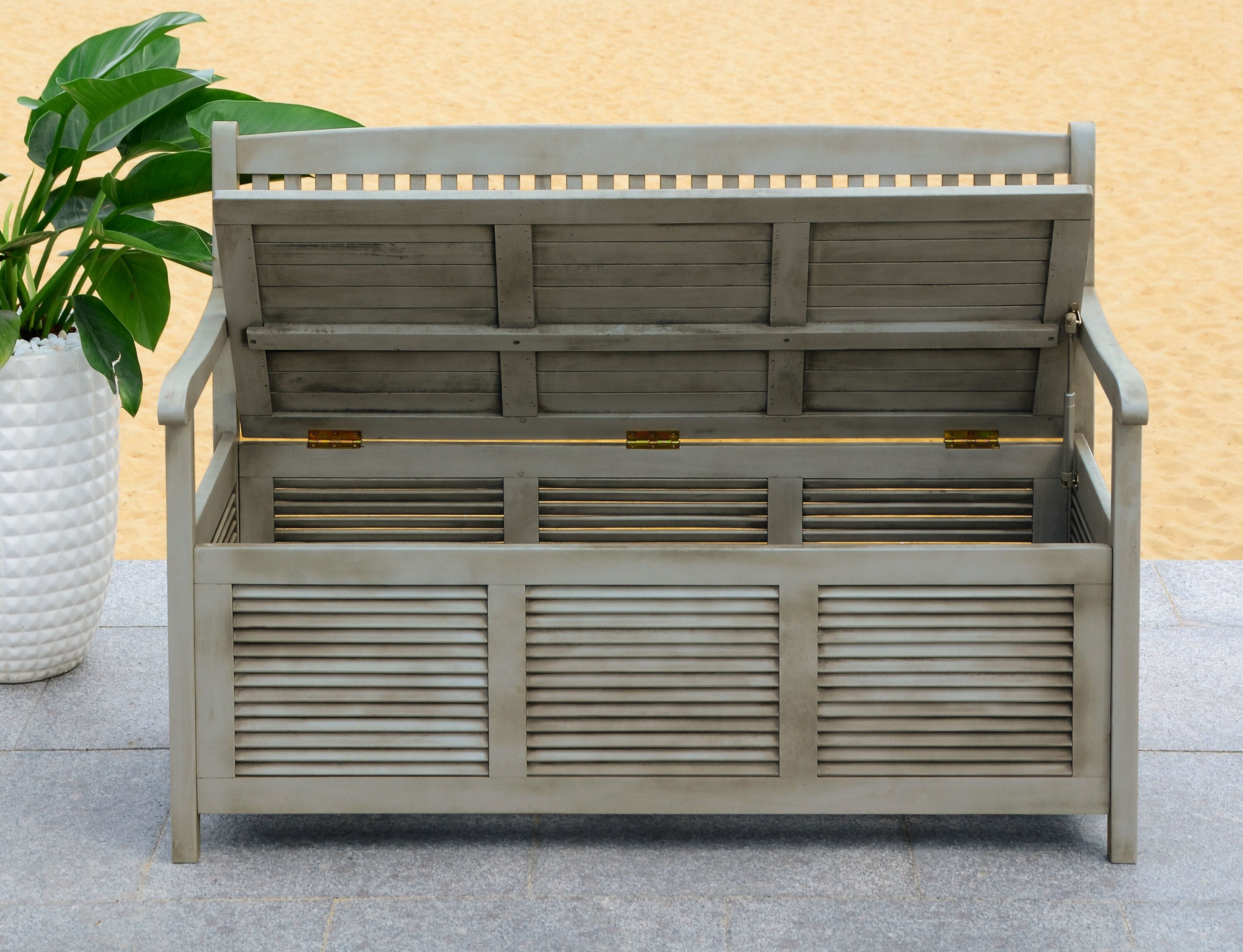 Transitional Gray Acacia Wood Storage Bench - 50"