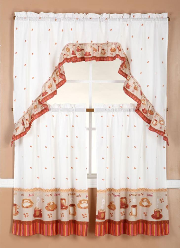 Urban Embroidered 3 Piece Tier & Valance Kitchen Curtain Set - 60 x 36 in.