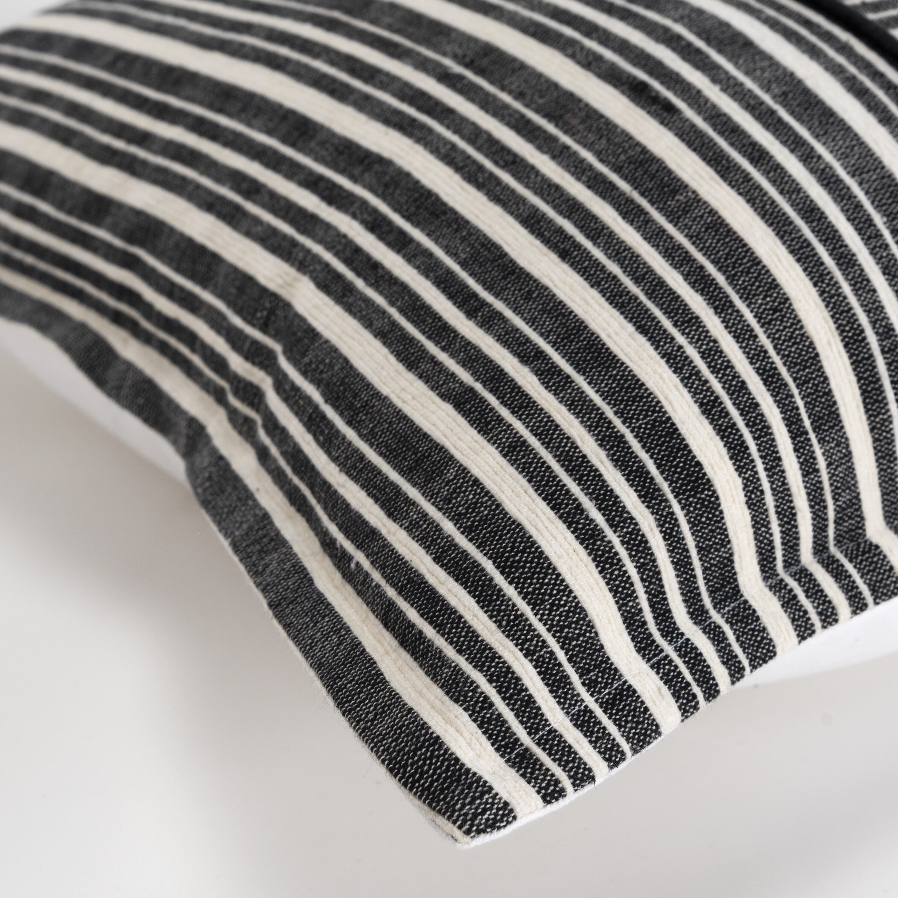 Black and Ivory Embroidered Striped Square Throw Pillow