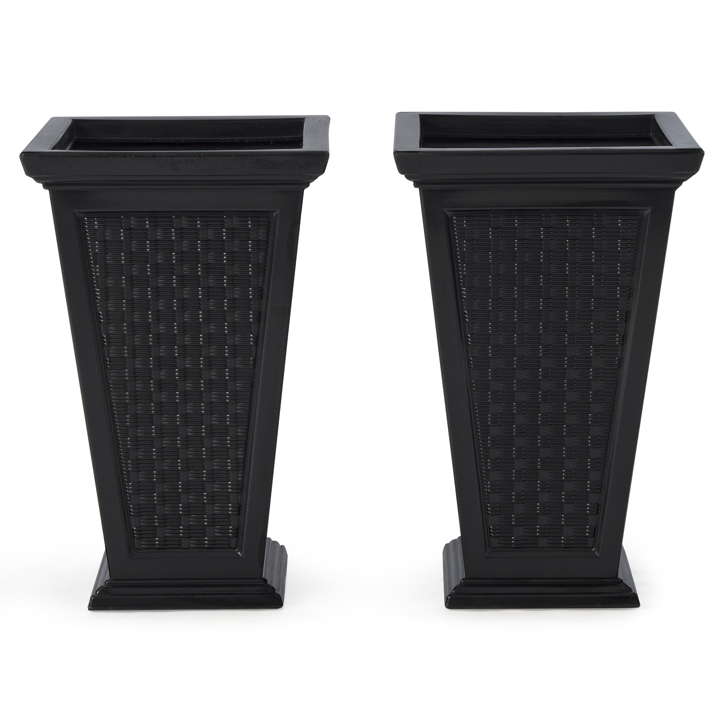 FCMP Outdoor 187097 2 -Pack 15.0-Inches W Medium Black Resin Contemporary/Modern Indoor/Outdoor Planter with Drainage Holes with Self Watering