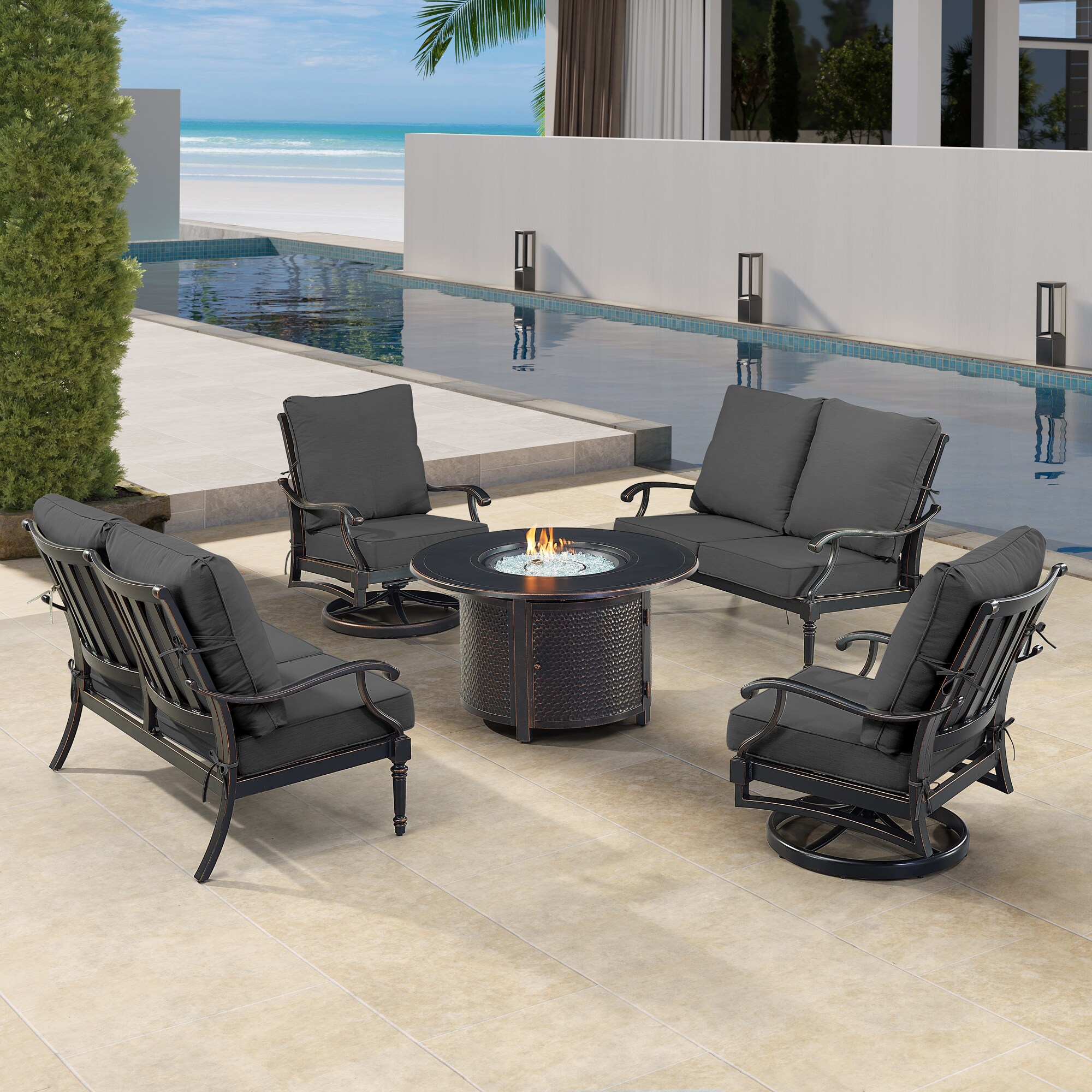 Oakland Living SHACO2LS2CHMATERABKC 18-Piece Patio Conversation Set with Black Cushions