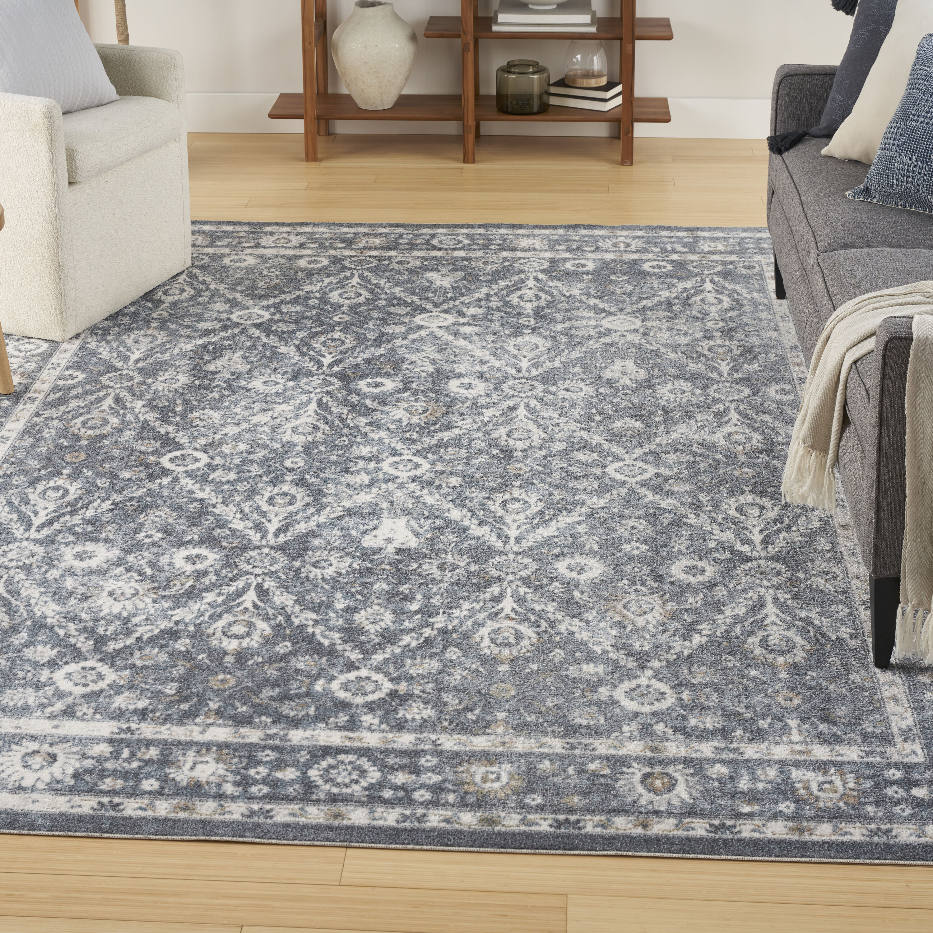 Nourison Home 099446978103 Astra Machine Washable 7 x 9 (ft) Loomed Polyester Dark Blue Rectangular Indoor Medallion Persian Machine washable Area rug