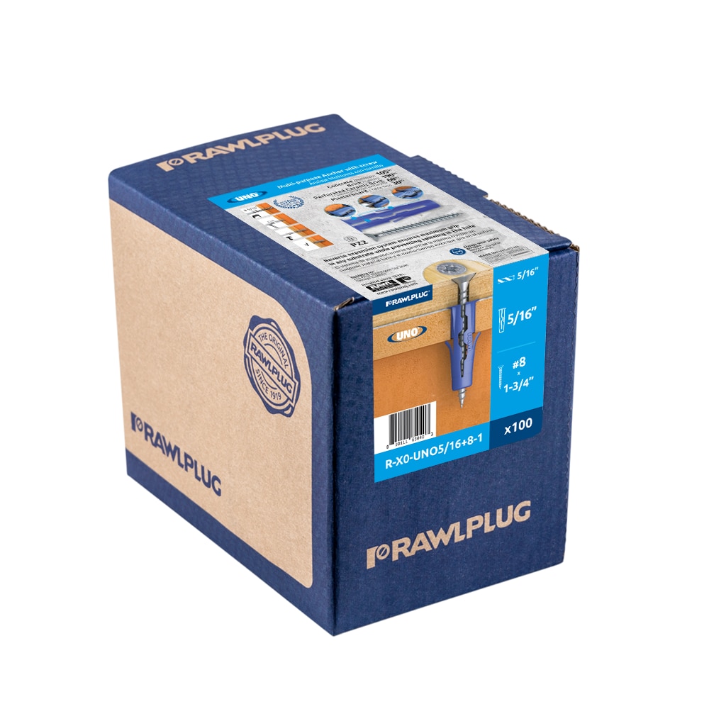 Rawlplug R-X0-UNO516+8-1 UNO 79-lbs. 5/16-in x 1-1/2-in Anchors with Screws Included 100 -Pack