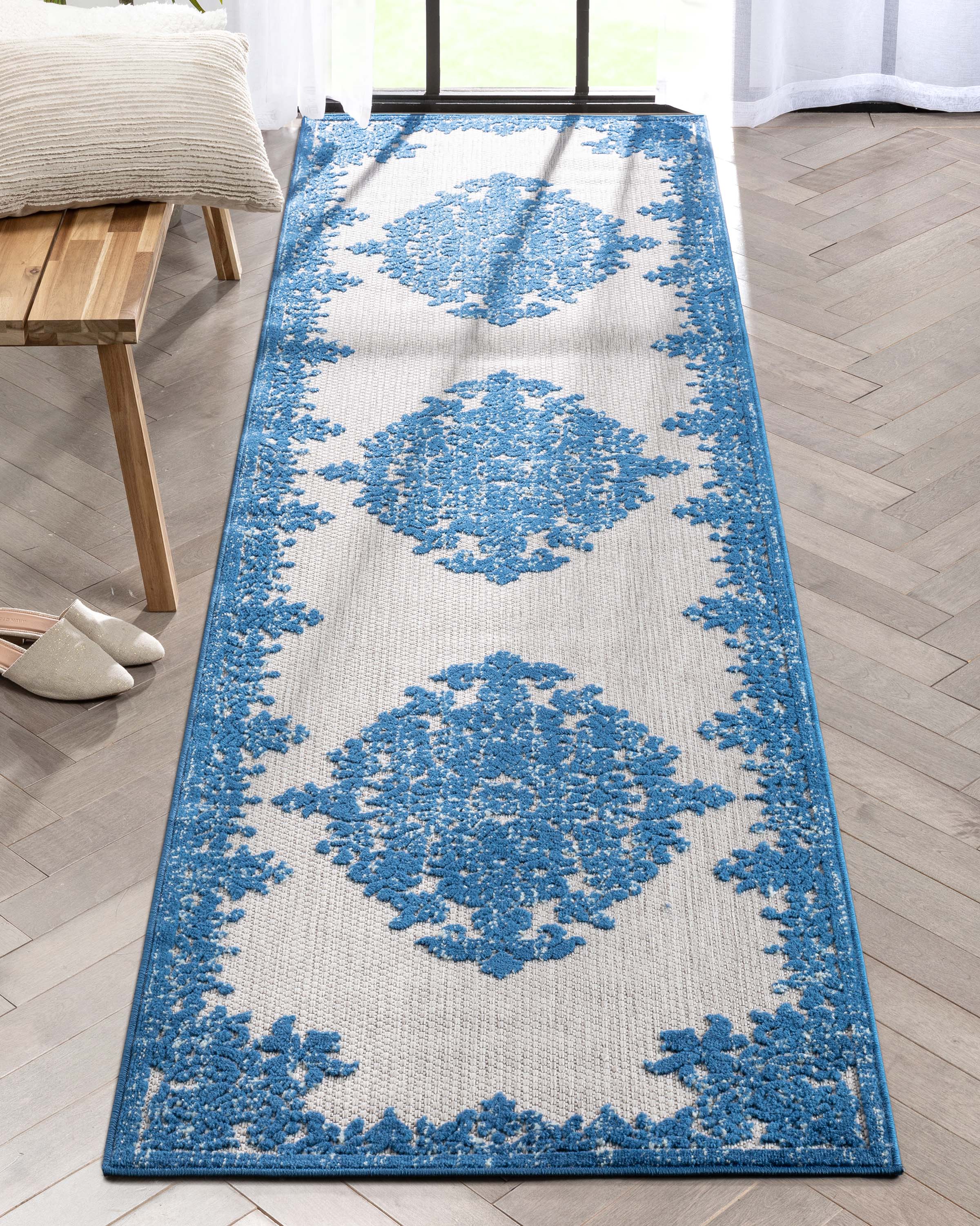Well Woven DO-504-2L Dorado 2 x 9 (ft) Loomed Polypropylene Blue Rectangular Indoor/Outdoor Medallion Persian Runner rug