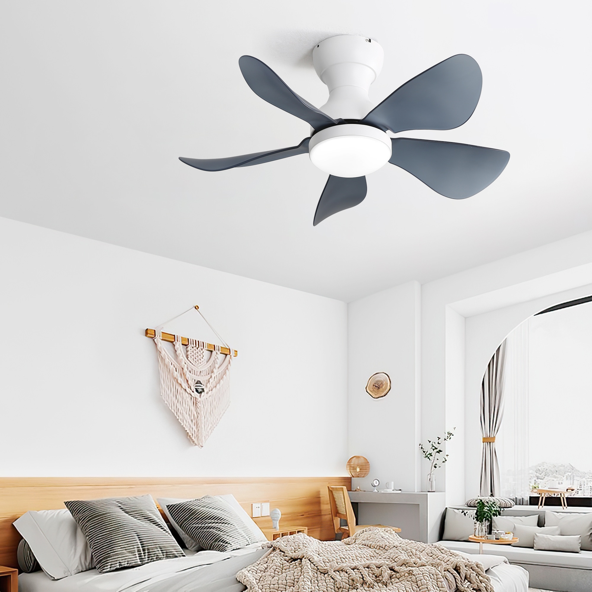 BABOOM BOM-882P191-OR 29-in Color-Changing Integrated LED Flush Mount White with Ceiling Fan With Light - Remote Included ( 5 -Blade )