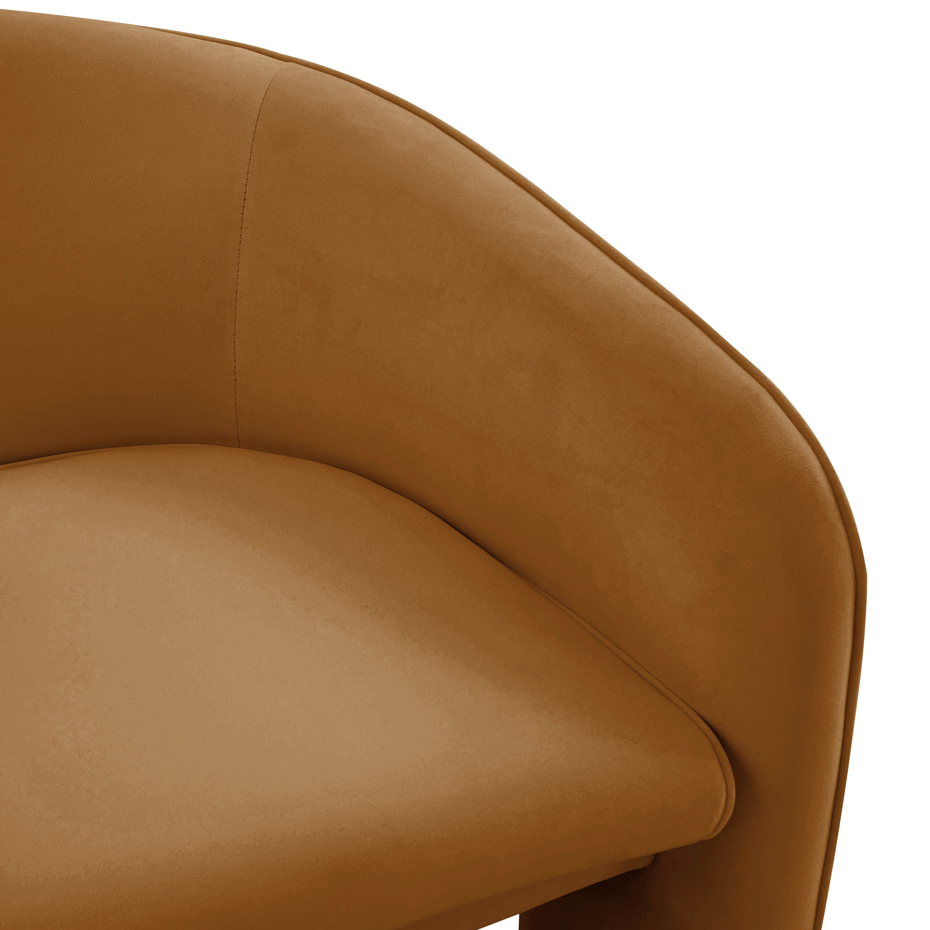 Cognac Velvet Barrel Accent Chair with Wood Frame