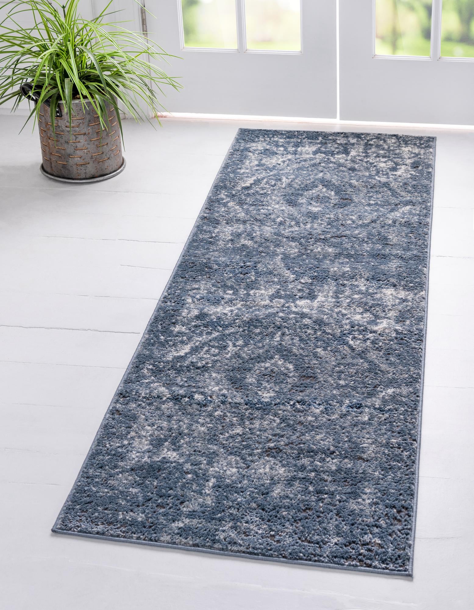 Unique Loom 3147504 Portland 2 x 12 (ft) Loomed Polypropylene Blue Rectangular Indoor Medallion Runner rug
