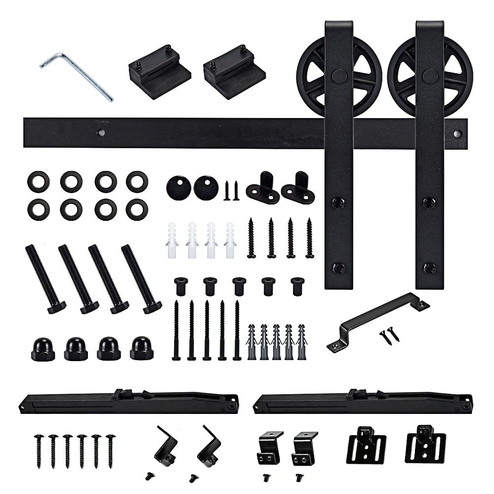 RELIABILT 78-in Matte Black Indoor Wagon Wheel Soft Close Barn Door  Hardware Kit in the Barn Door Hardware department at