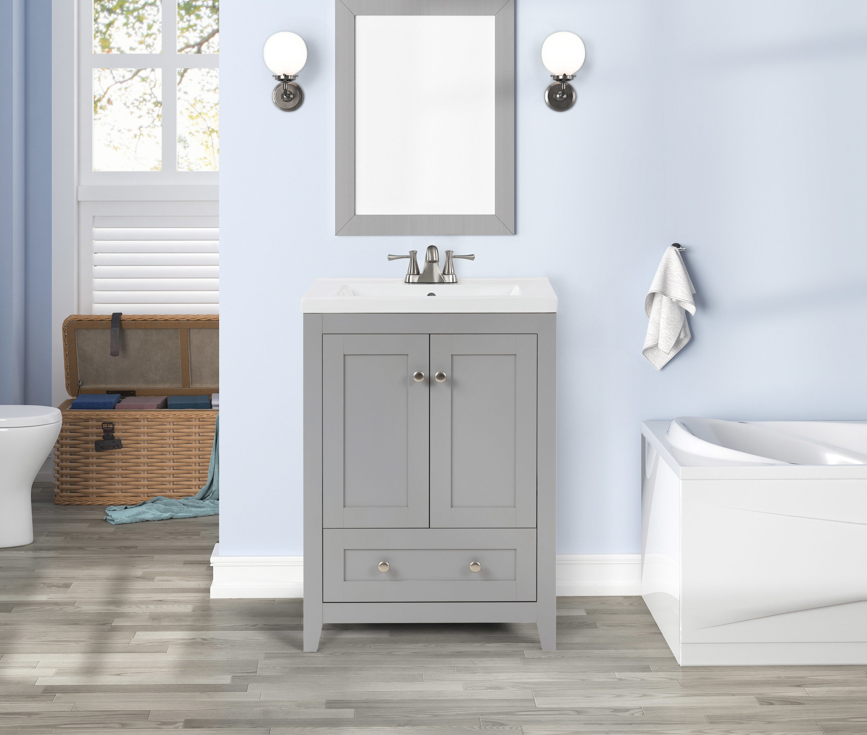 Gray Single Sink Bathroom Vanity, 24 Inch Vanity For Small Bathroom
