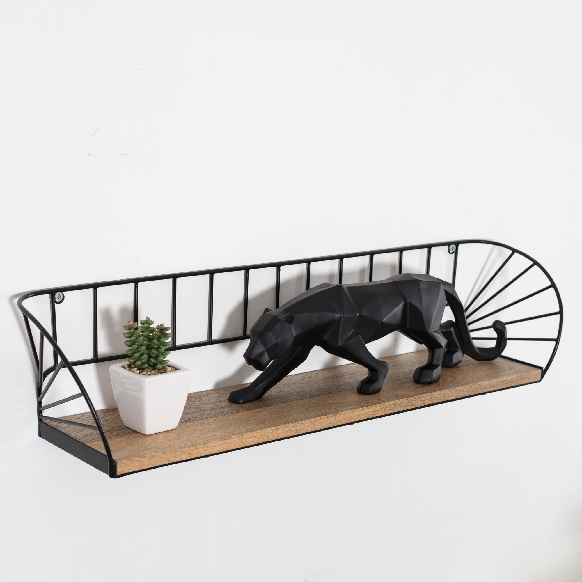 MH LONDON MH-ST-118 31-in L x 6-in D x 7-in H Black and Natural Wood Rectangular Floating Shelf