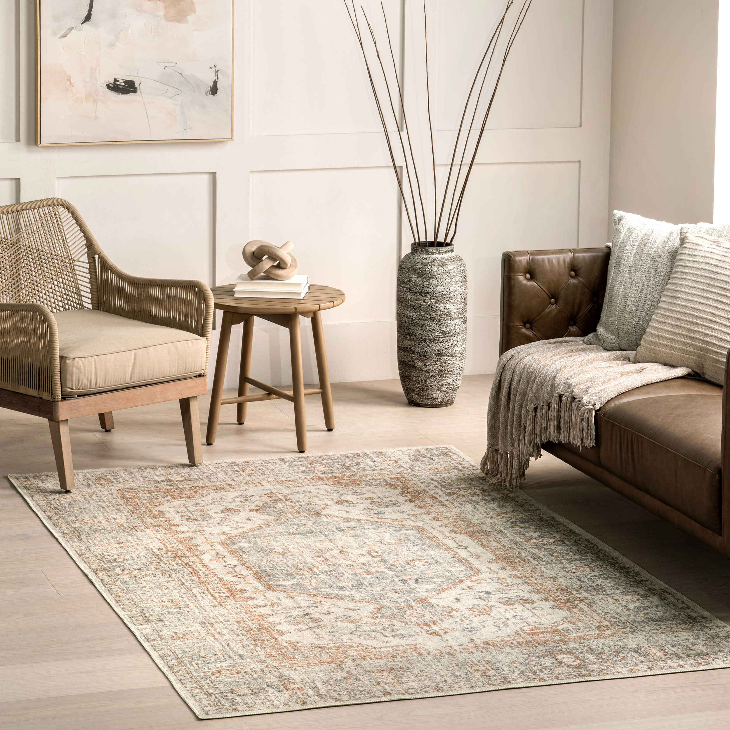 nuLOOM BIRV18B-8010 Jacquie 8 x 10 (ft) Loomed Polyester Gray Rectangular Indoor Medallion Machine washable Area rug