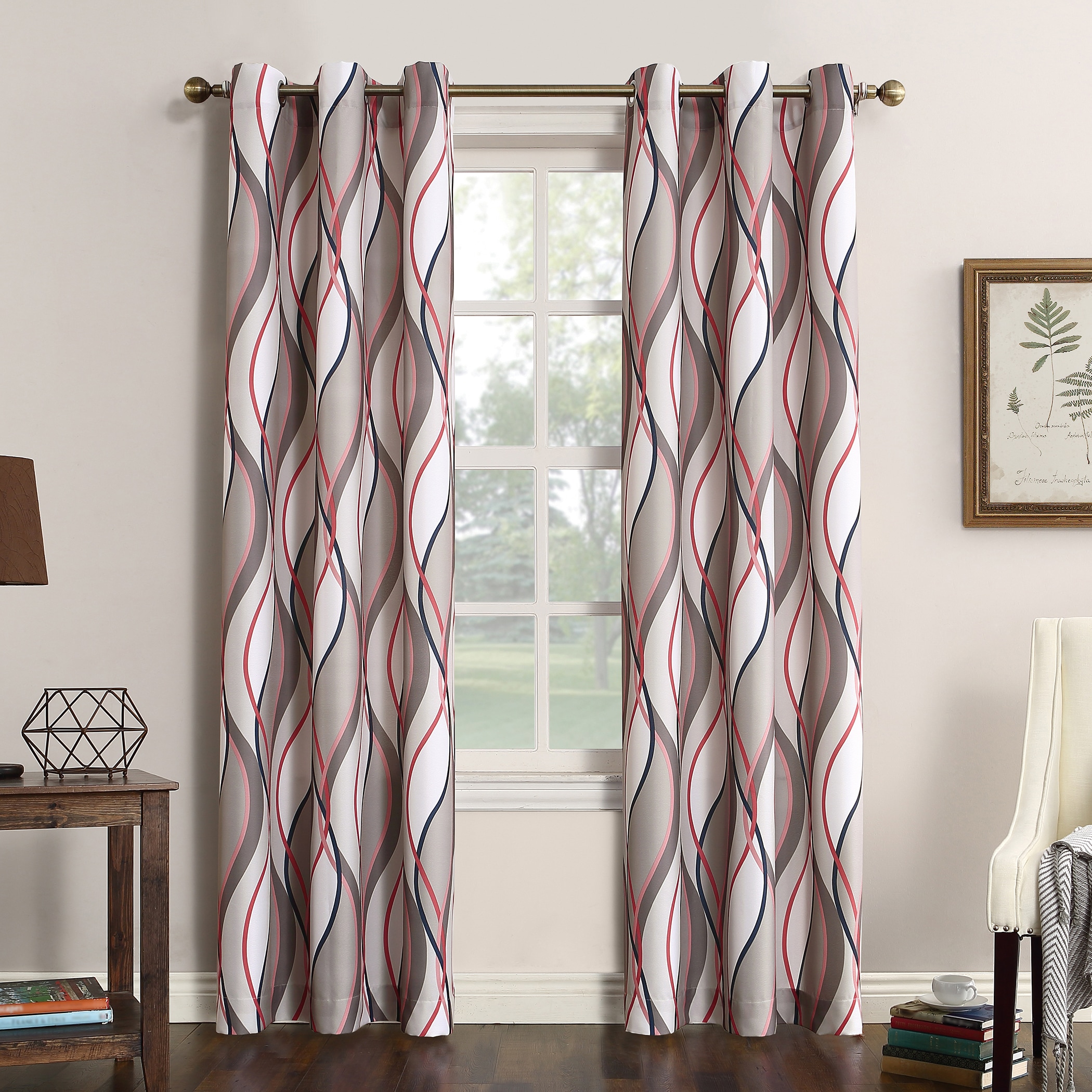 Nickel Wave Print Sheer Grommet Curtain Panel
