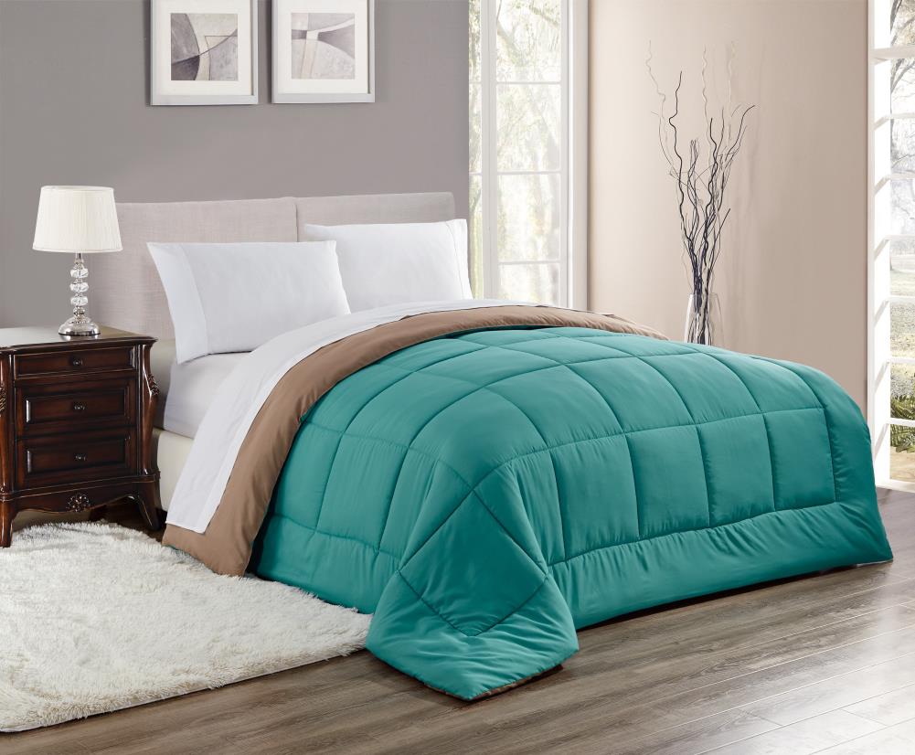 RT Designers Collection CMC05394K Chelsea Turquoise Solid Reversible King Comforter Microfiber with ( Down Alternative Fill )