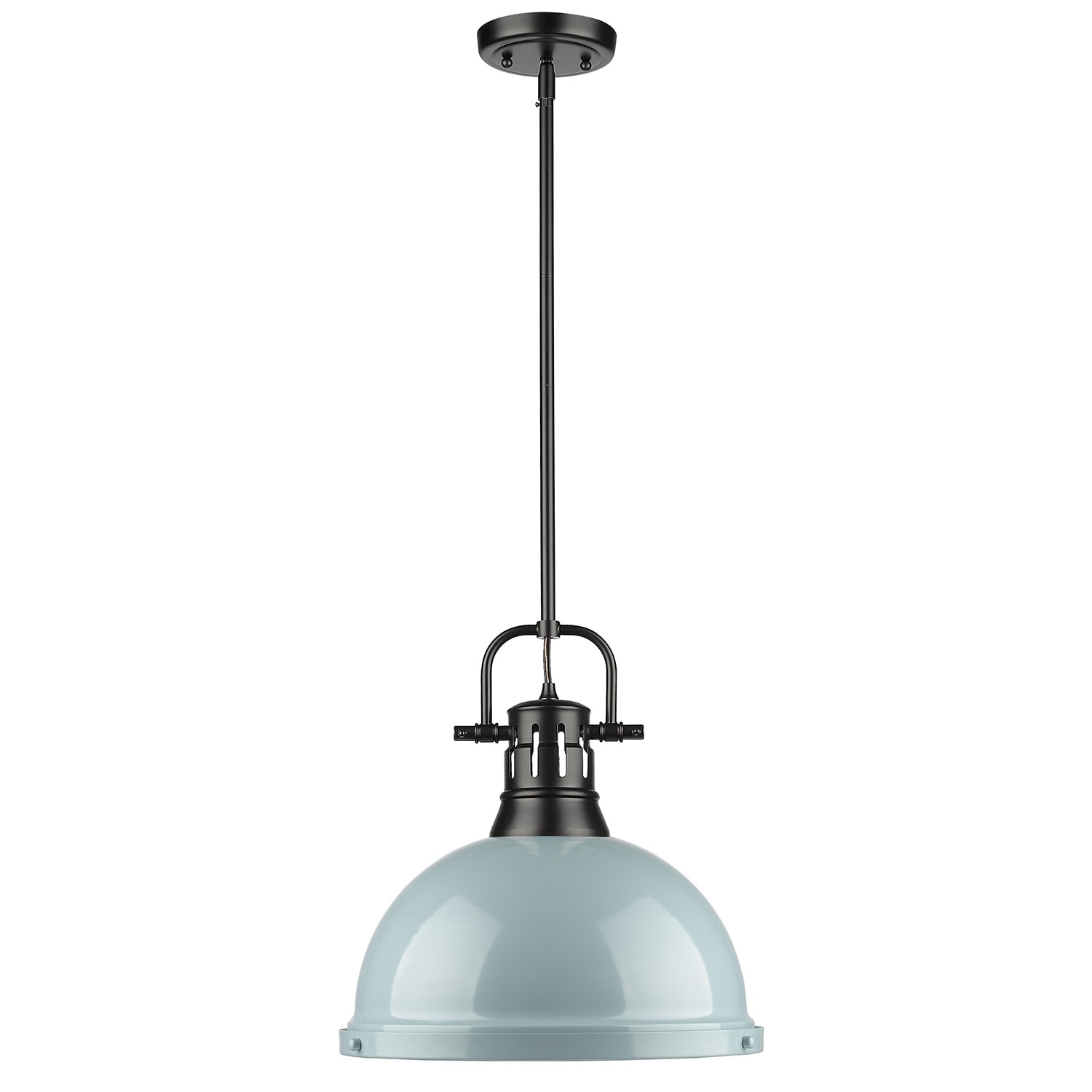 Matte Black and Seafoam Glass Bowl Pendant Light