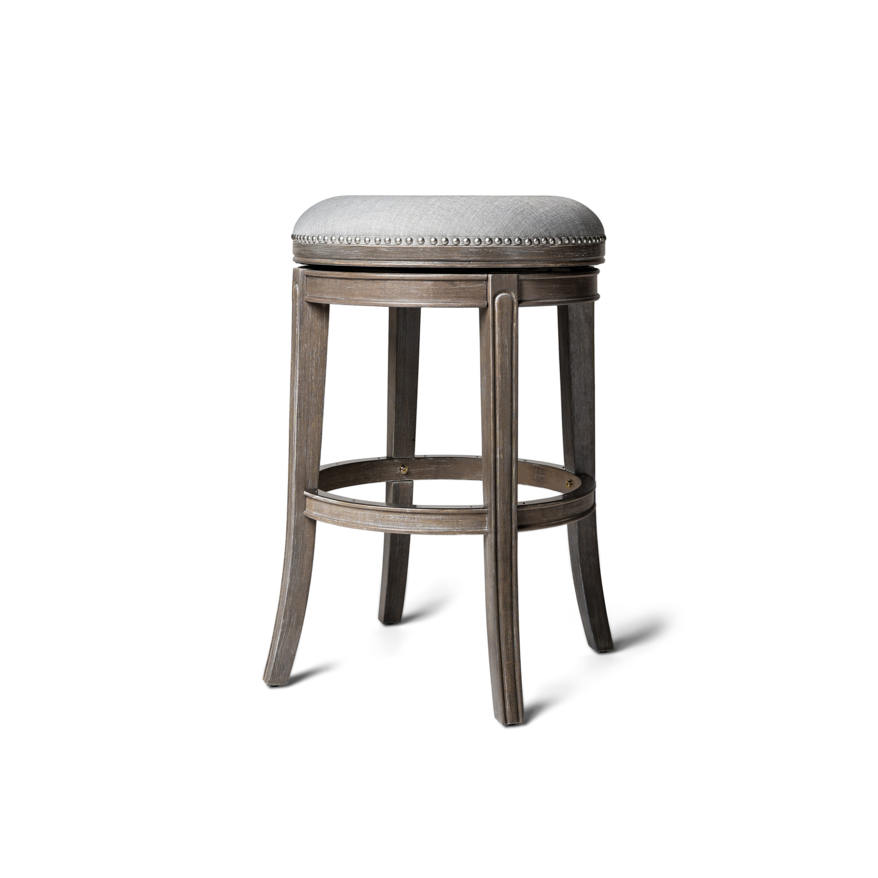 Maven Lane ML109214-FBS-RO 30in Alexander Backless Bar Stool in Reclaimed Oak Finish with Ash Grey Fabric Upholstery