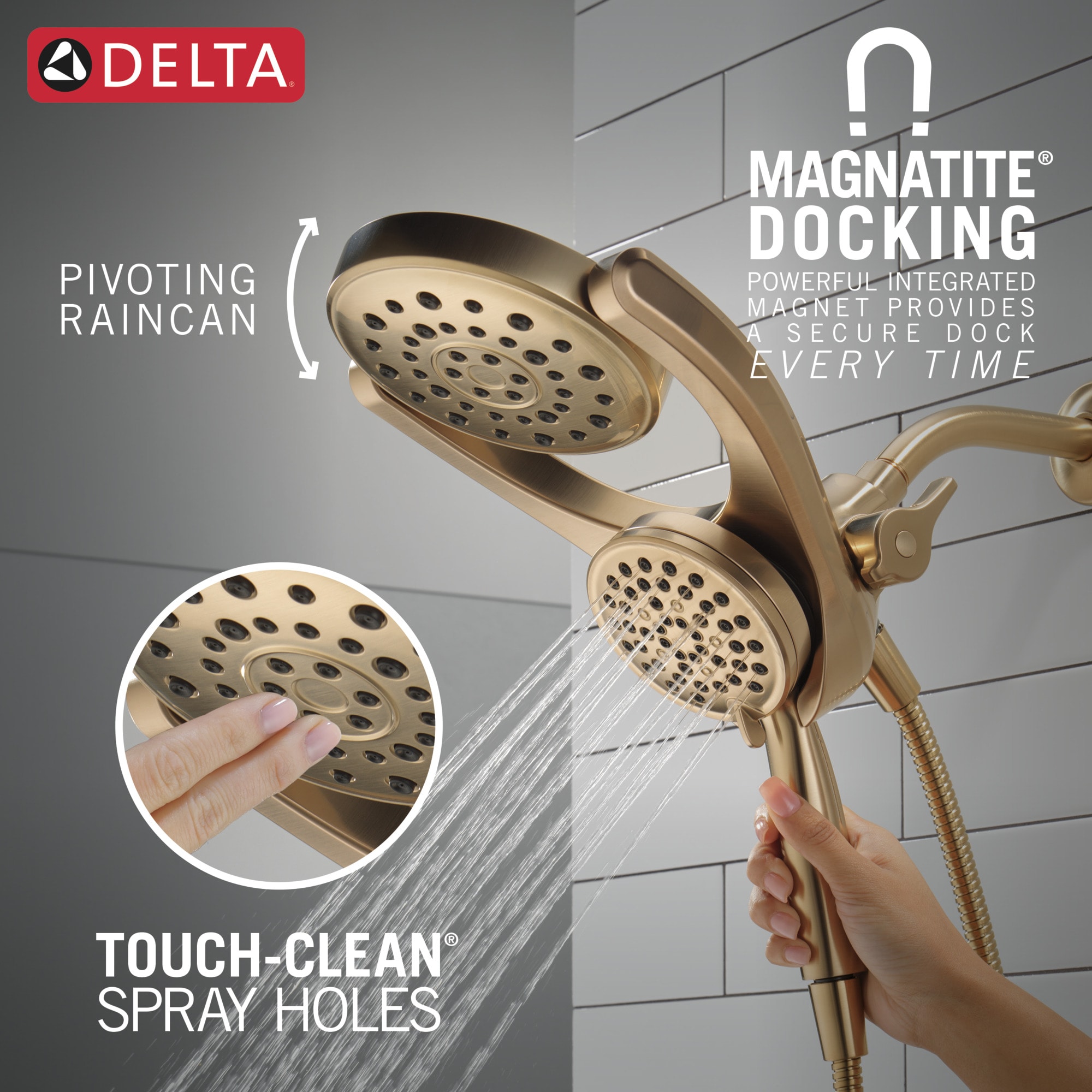 Delta HydroRain Champagne Bronze 7.88-in Round Dual/Combo Shower Head 2 ...