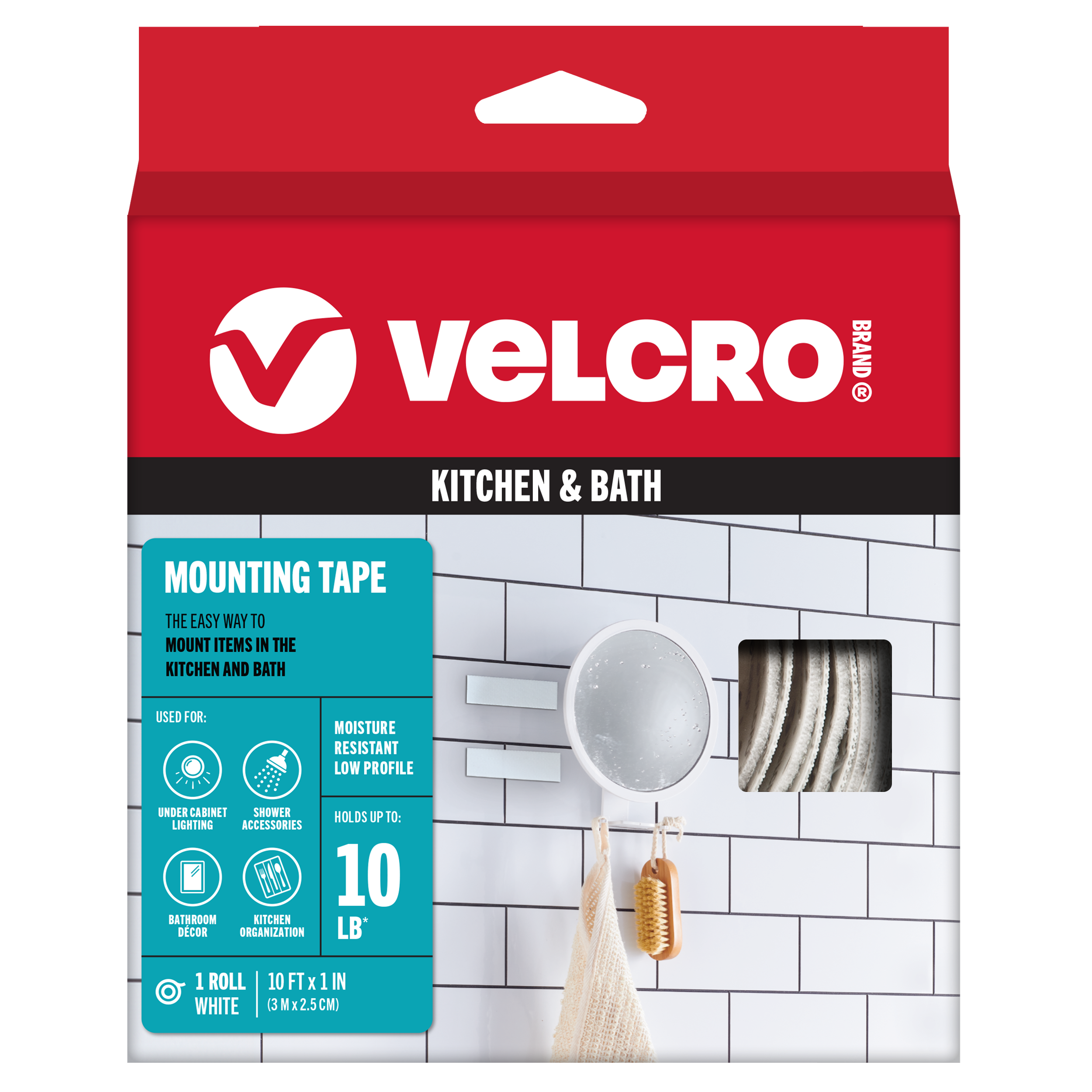VELCRO Brand 91110 120 Feet White Hooks Industrial Strength Low Profile 10ft x 1in Roll White Hook loop fastener 10-lb Weight Capacity