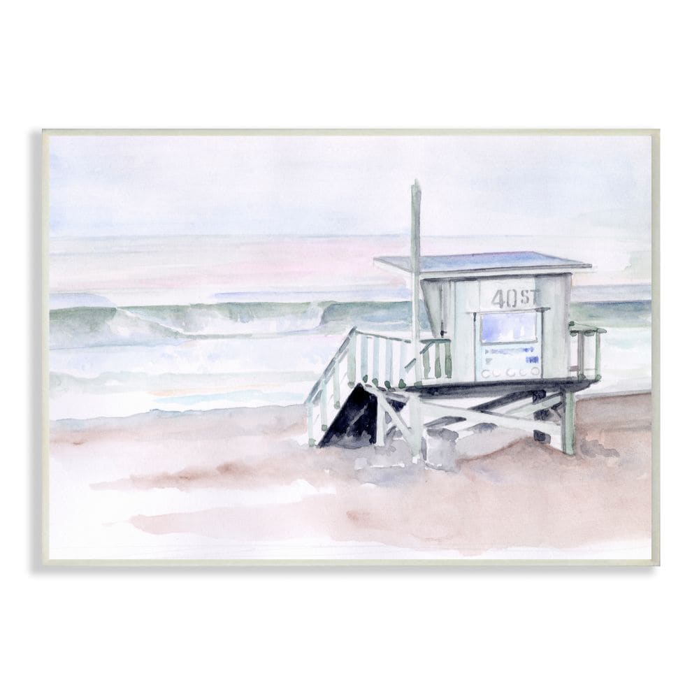 Stupell Industries CWP-378-WD-12X18 Beach Coast Ocean Shack Pink Watercolor Painting Jennifer Paxton Parker 18-in H x 12-in W Abstract Print