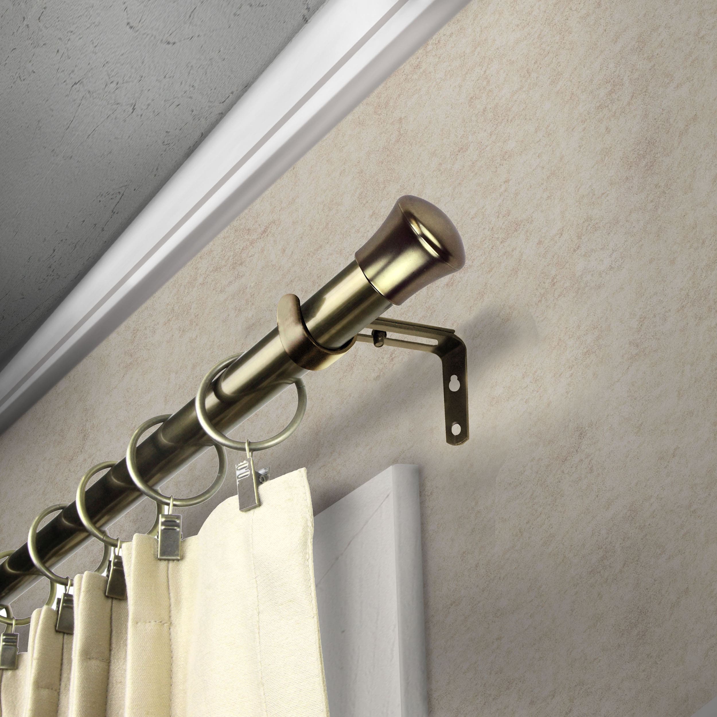Adjustable Gold Metal Single Curtain Rod Bracket Set
