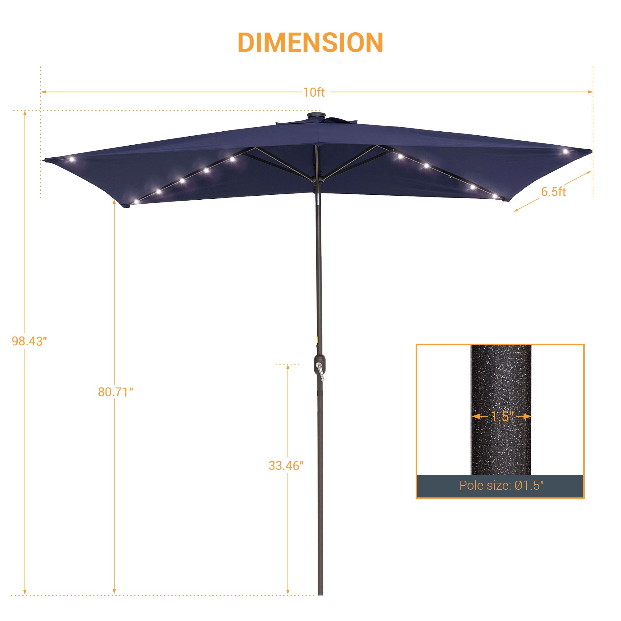 ACEGOSES 10-ft Aluminum Navy Push-button Tilt Market Patio Umbrella with Lights