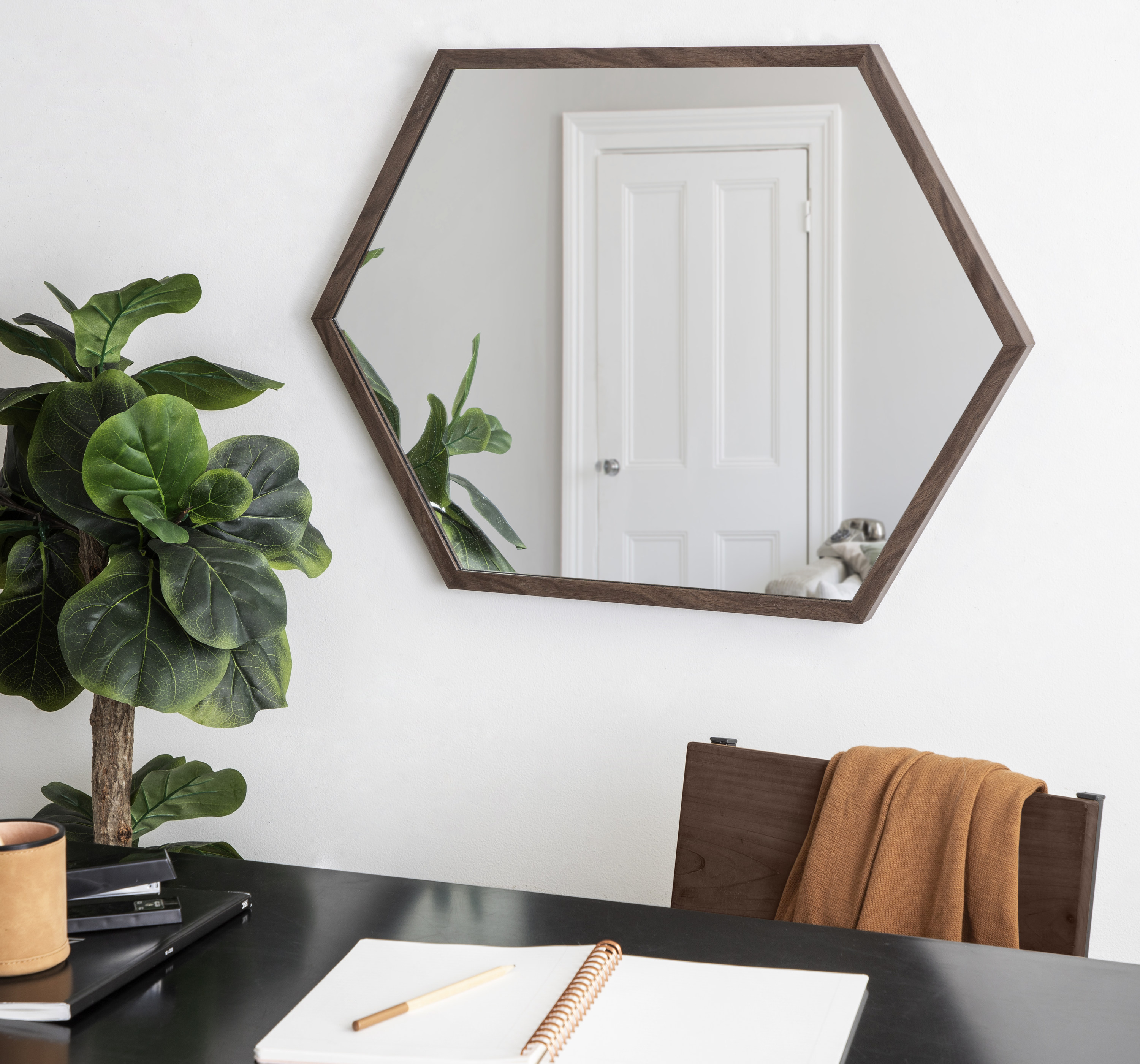 Kate and Laurel Laverty 22-in W x 31-in H Hexagon Walnut Brown Framed Wall  Mirror in the Mirrors department at