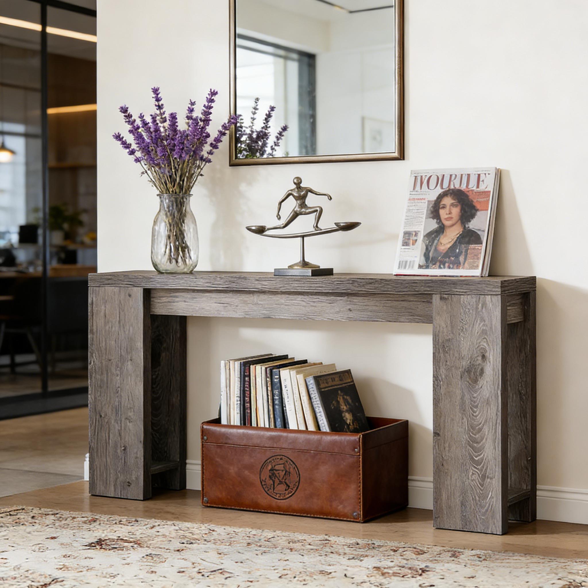 Vynxaria 71-in Gray Rectangular Composite Console Table with open ...