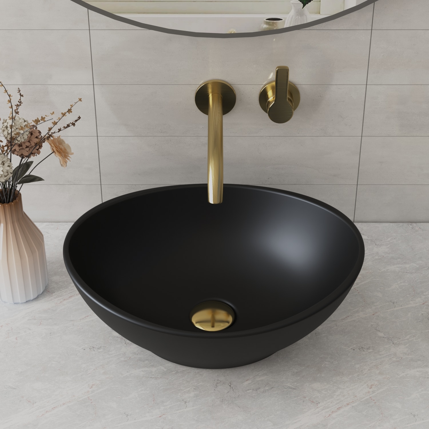 DeerValley DV-1V0011 Symmetry Ceramic Vessel Oval Traditional Black Bathroom Sink ( 15.75-in x 12.99-in )