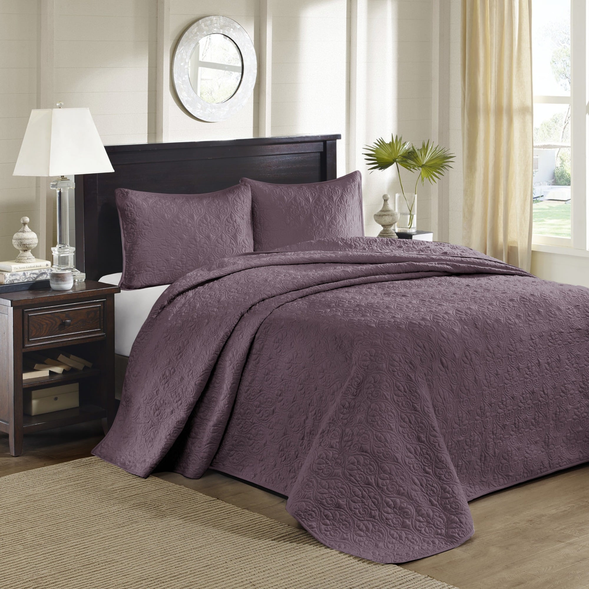 HyperDrop Cart Queen Purple Premium Reversible Bedspread Set - Grade A Durable Stitching for Guest or Master Bedroom