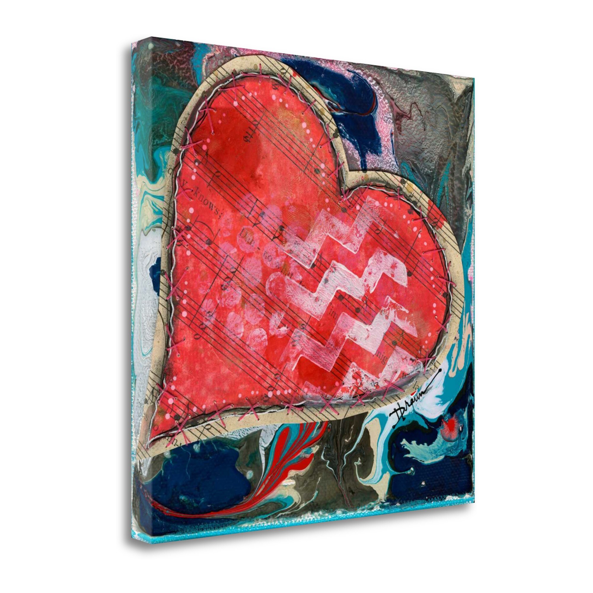 Tangletown Fine Art SBBD1077-1818C Stitched Red Heart Ii Denise Braun 18-in H x 18-in W Modern Print on Canvas