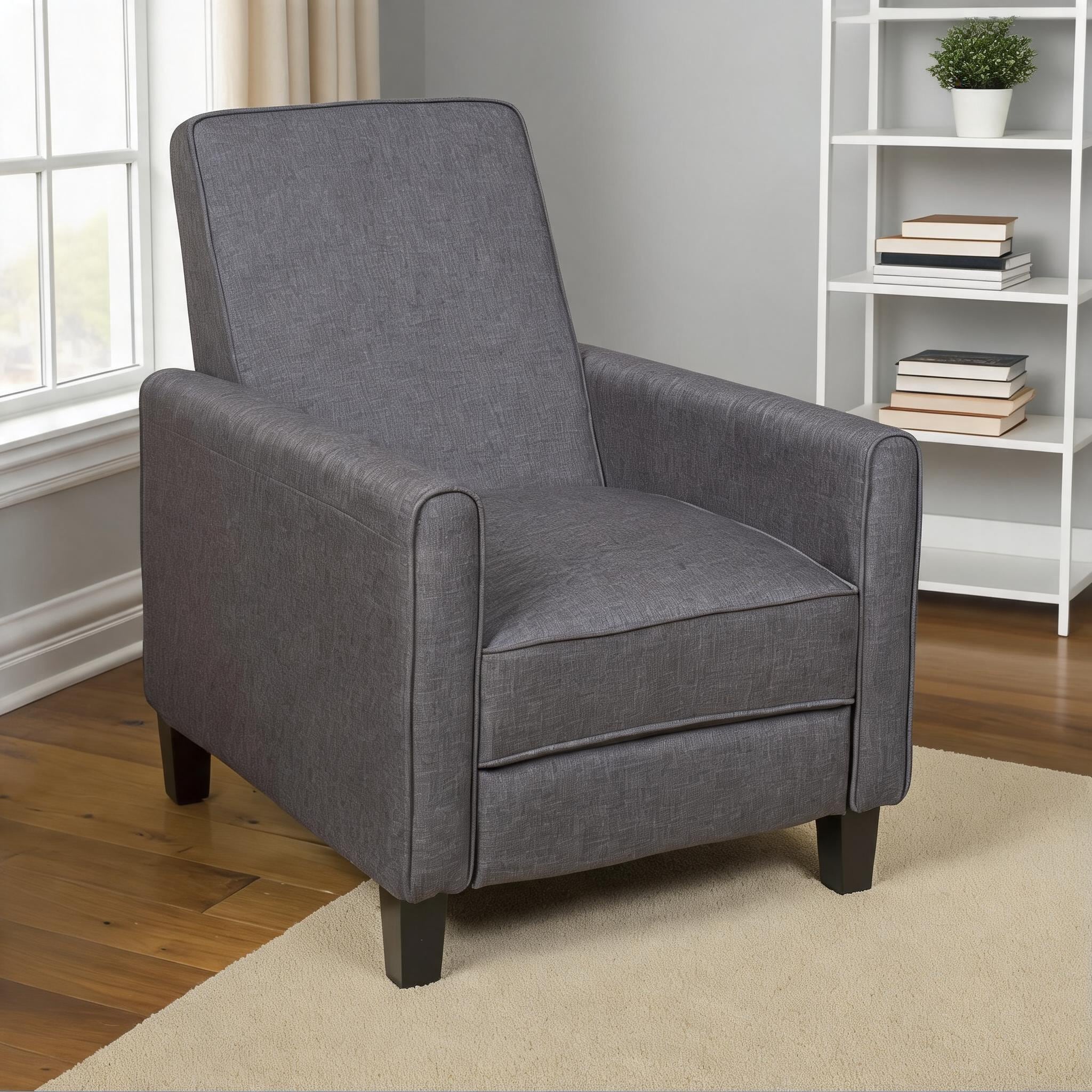 Naturefalls Compact Manual Push Back Recliner Smoke Fabric Upholstery ...