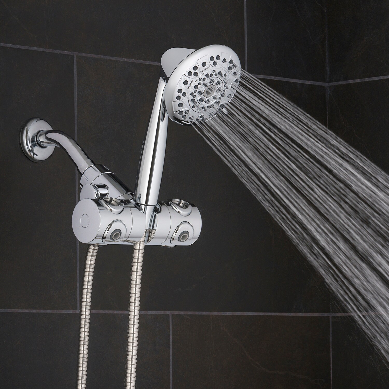 Spin Advantage Chrome Dual Head Wall Mounted Shower