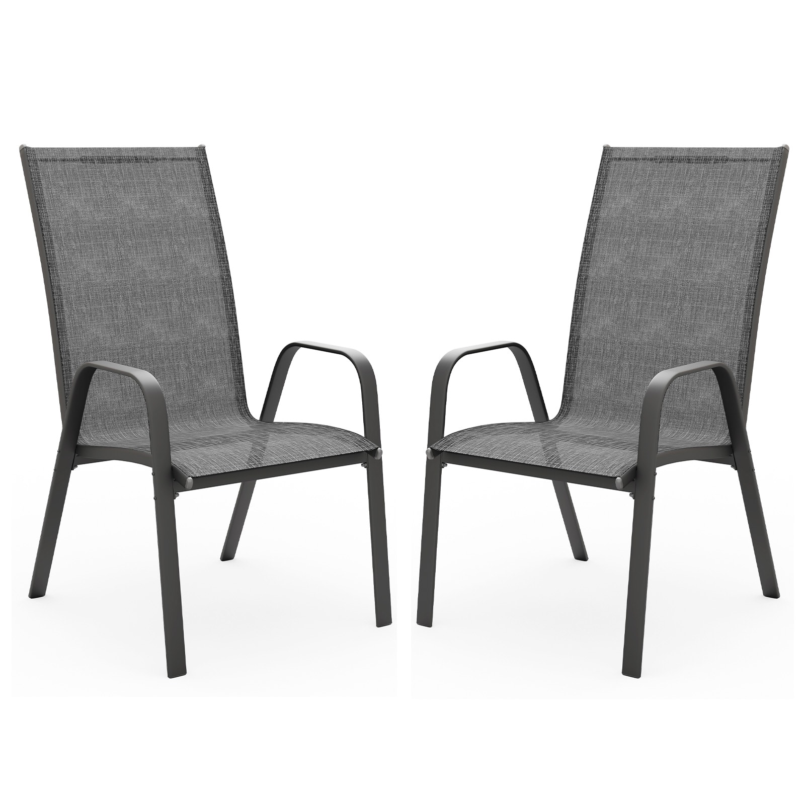VOUA - Poolside Assembly Required Textilene Set of 2 Stackable Black Metal Frame Stationary Dinin...