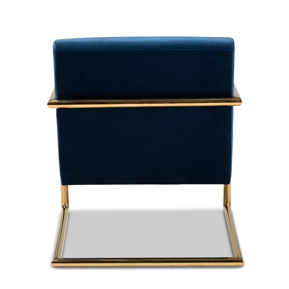 Everly Quinn Studio Modern Luxe and Glam Navy Blue Velvet Fabric Upholstered and Gold Finished Metal Armchair Everly Quinn Fabric: Blue Velvet