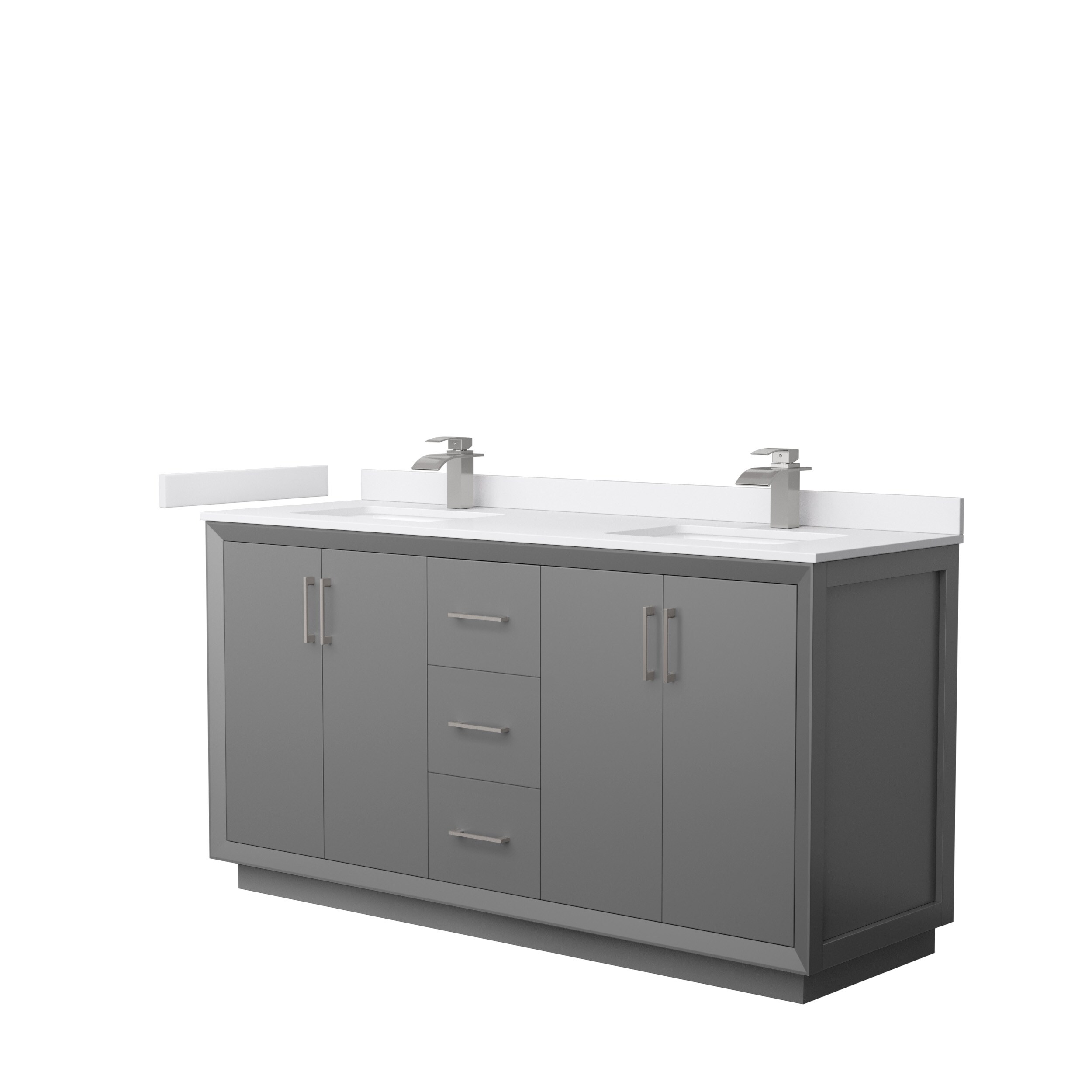 Wyndham Collection WCF414166DKGWCUNSMXX Strada 66-in Dark Gray with Brushed Nickel Trim Undermount Double Sink Bathroom Vanity with White Cultured Marble Top