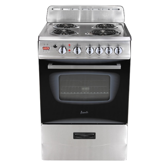Avanti 24-in 4 Burners 2.6-cu ft Freestanding Electric Range (Stainless  Steel) in the Single Oven Electric Ranges department at