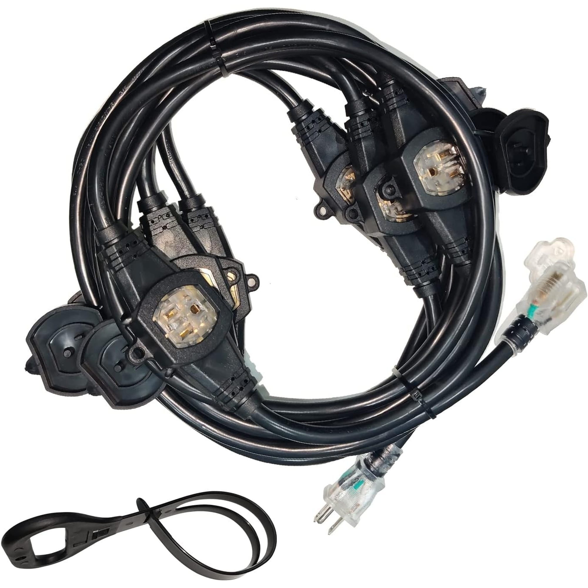 Numhew - 7-Outlet Outdoor Extension Cord 25-ft Black 12/3 with Spaced Outlets