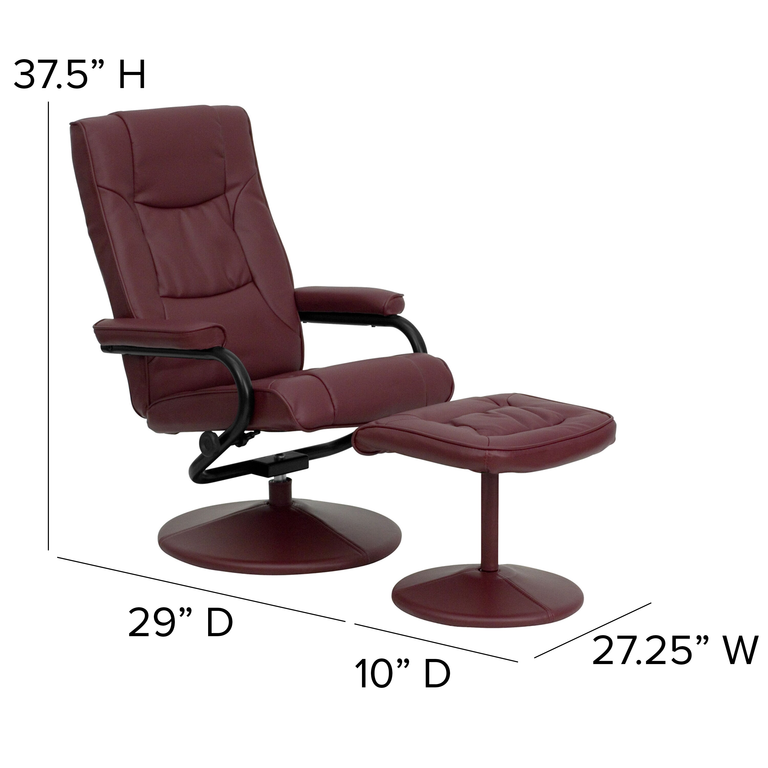 Eco-Friendly Burgundy Leather Swivel Recliner with Ottoman