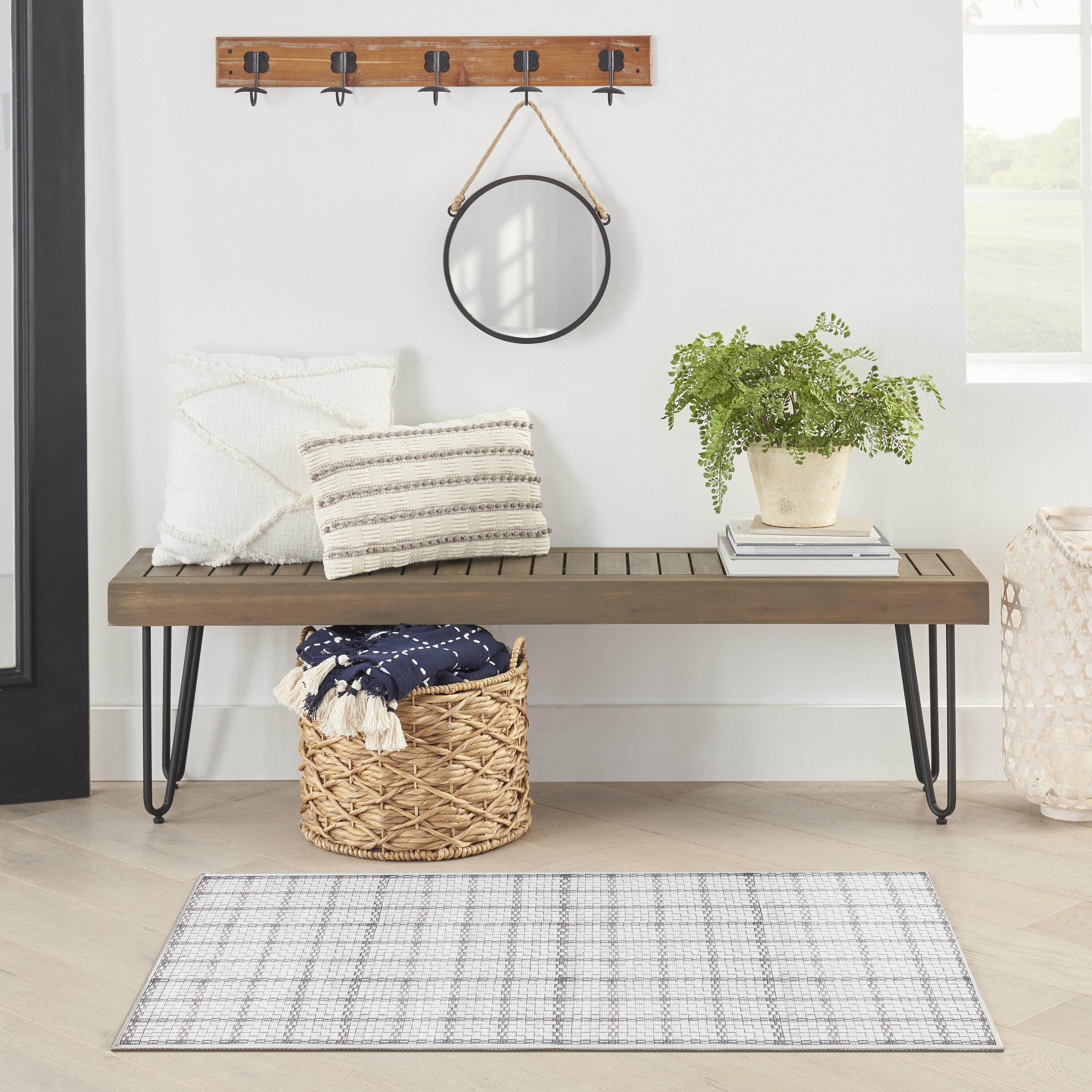 Nourison 099446912886 Washables 3 x 5 (ft) Loomed Polyester Ivory Rectangular Indoor Geometric Machine washable Area rug
