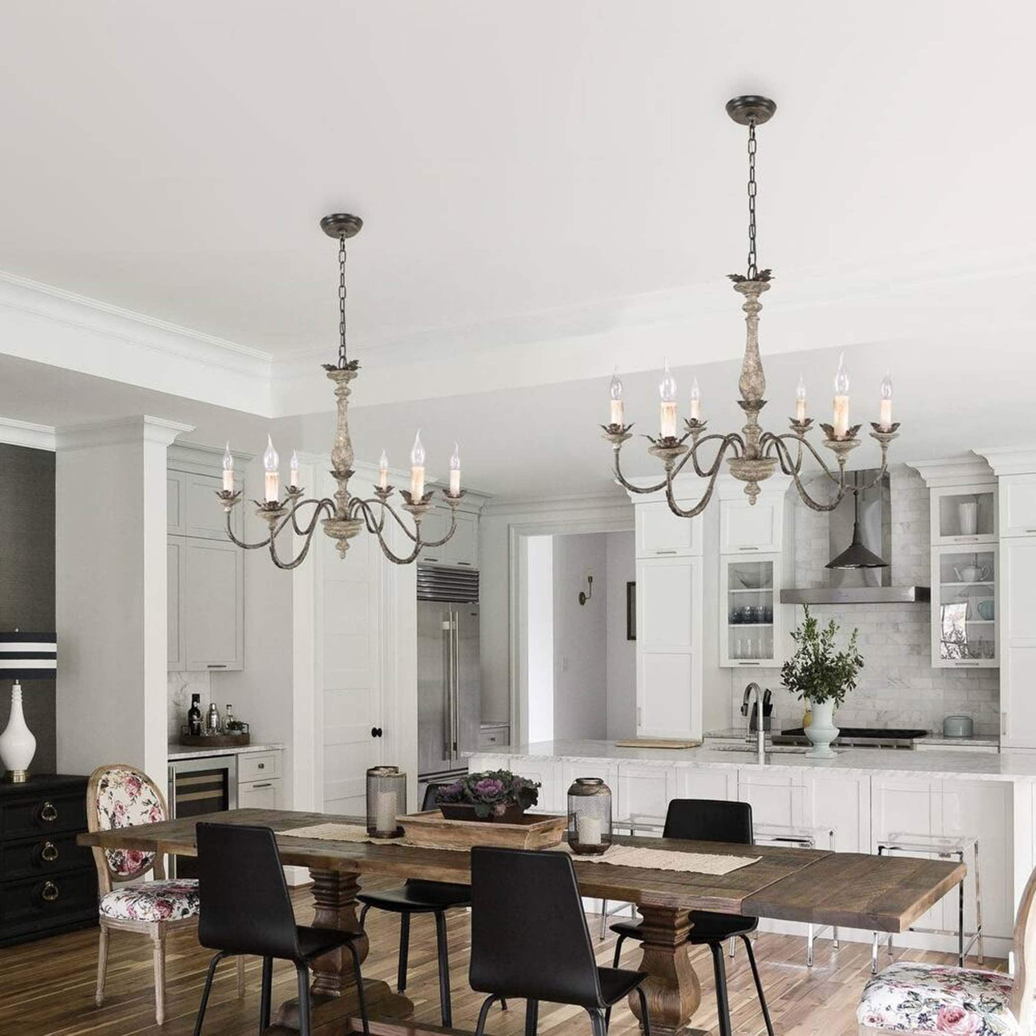 Distressed Weathered Wood 6-Light Farmhouse Candle Chandelier