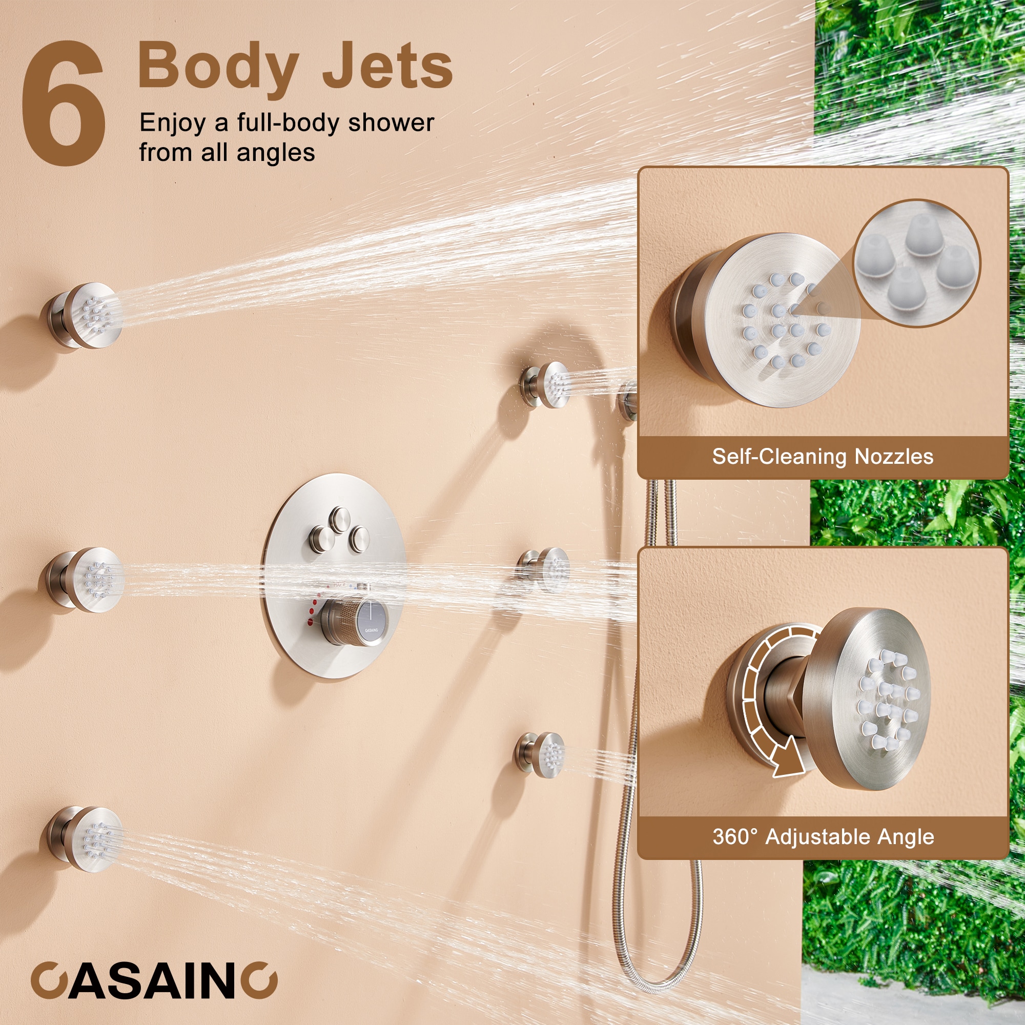 CASAINC Luxury Brushed Nickel 12-in Built-In Shower Faucet System With ...